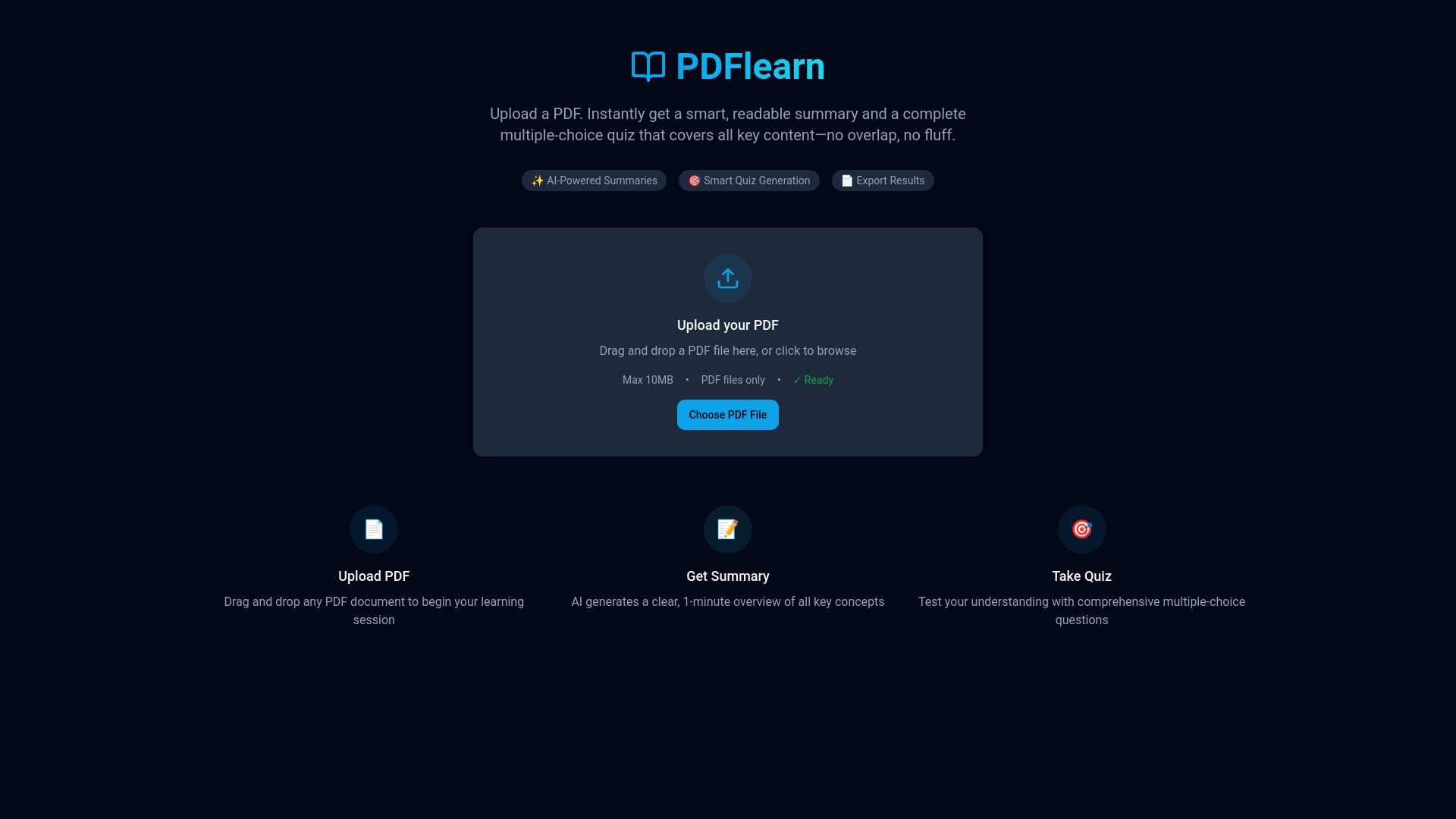 website screenshot of https://pdflearn.ai/