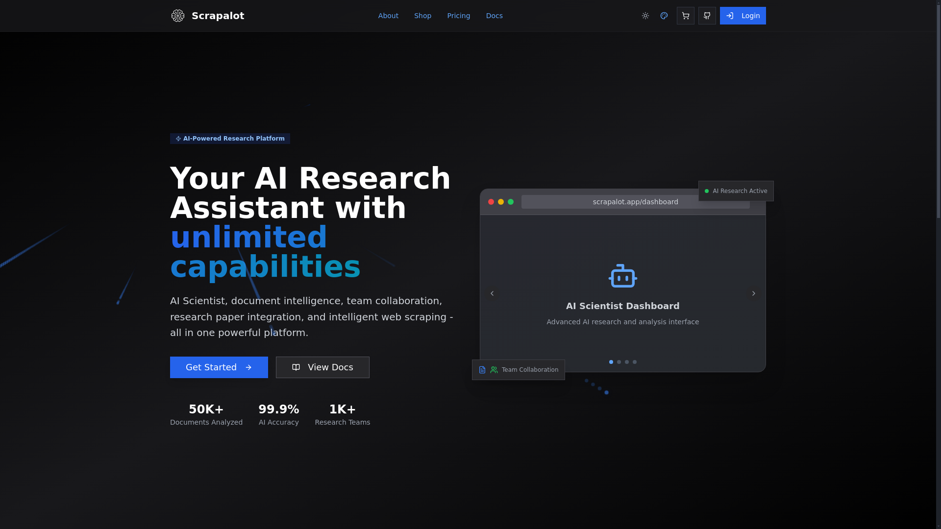 website screenshot of https://scrapalot-ui-fcjlo.sevalla.page