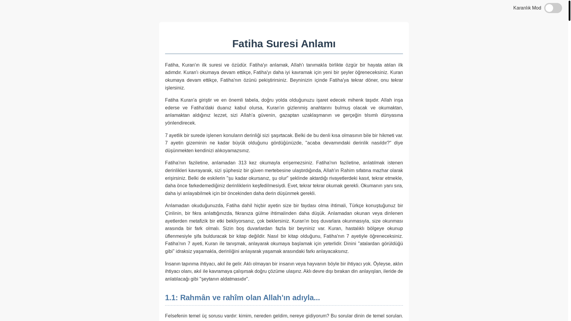 website screenshot of https://fatihasuresi.org/