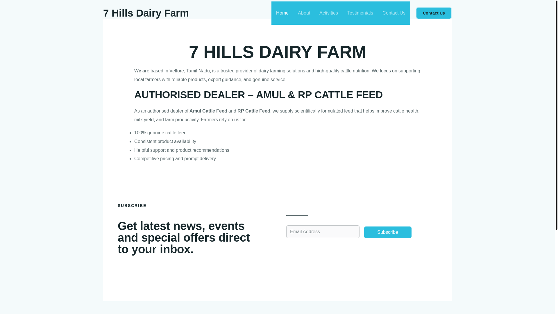 website screenshot of https://7hillsdairyfarm.in/