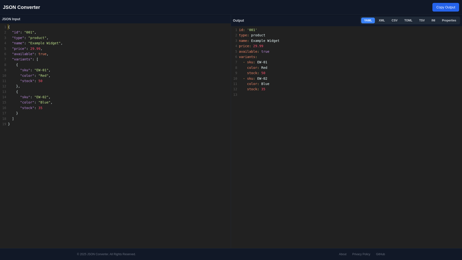 website screenshot of https://json-converter-tool.pages.dev/