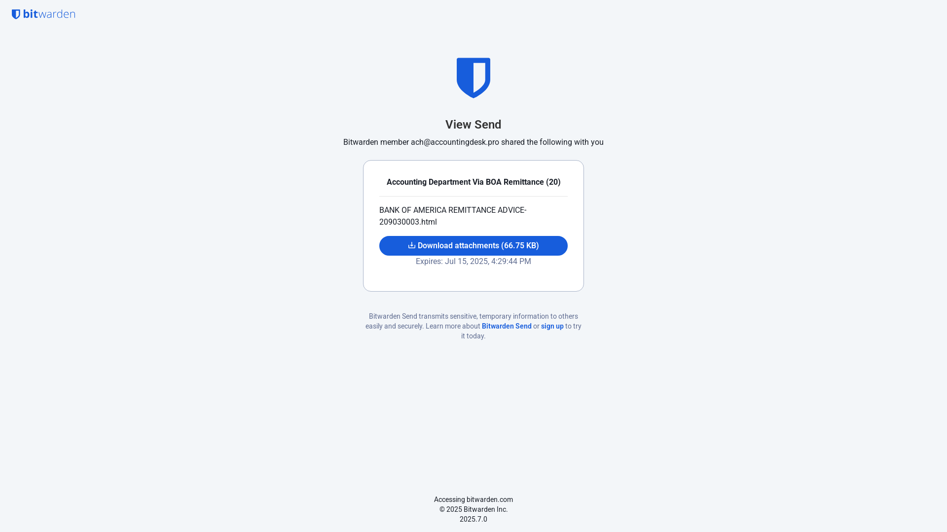 website screenshot of https://vault.bitwarden.com/#/send/5ZmBp9AK90OHVrMUAQ_fwQ/exZbk5TxRkf9HZqTCXM6Kg