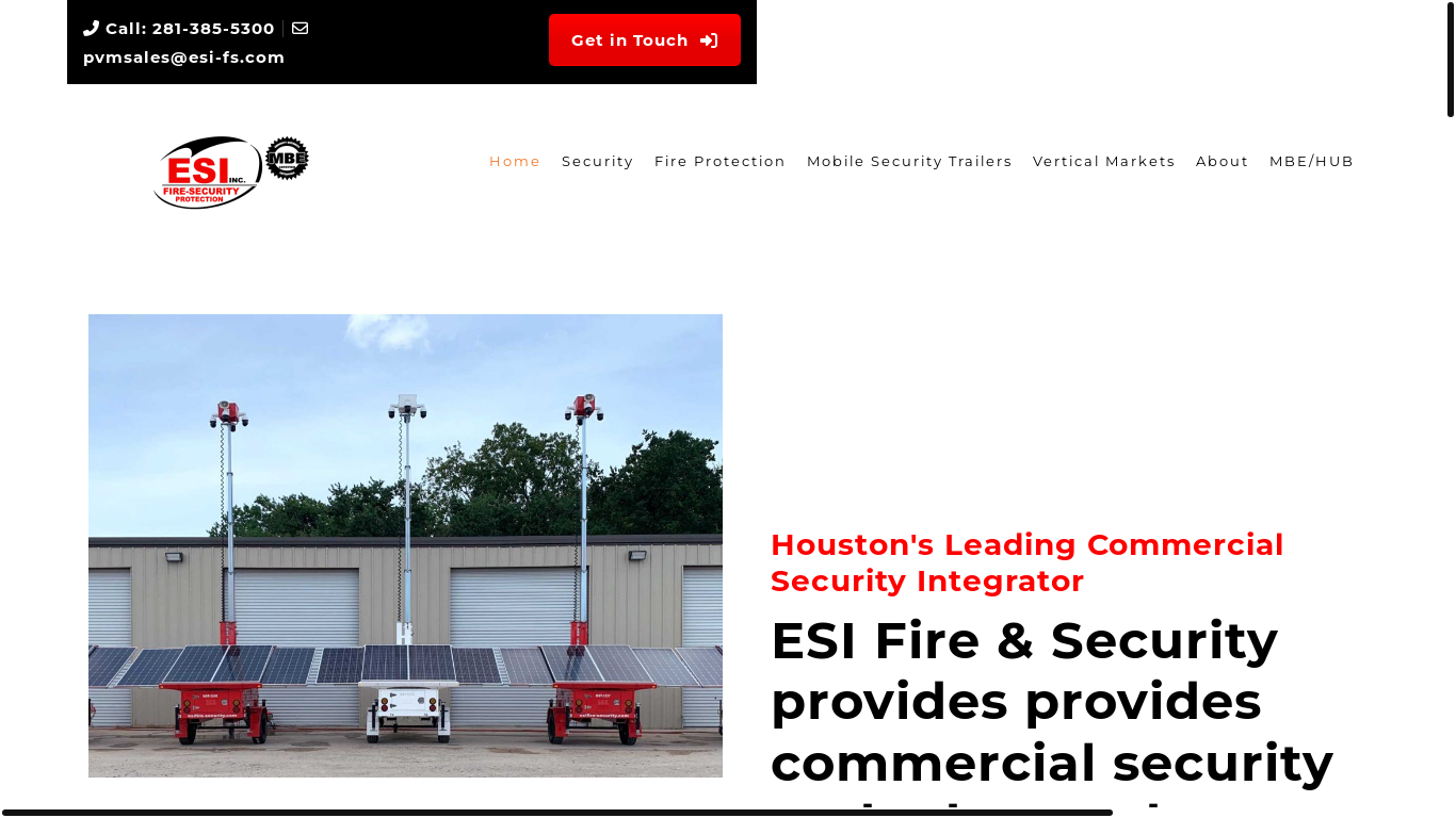 website screenshot of http://www.esifire-security.com/
