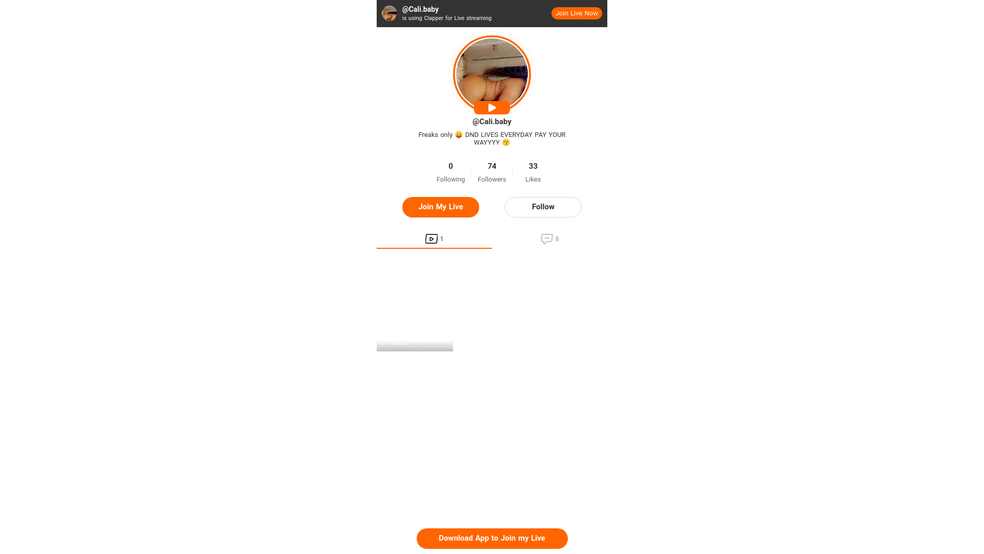 website screenshot of https://clapperapp.com/Cali.baby?is_invite=1&r=b62pw0LRJA&c=in&m=co