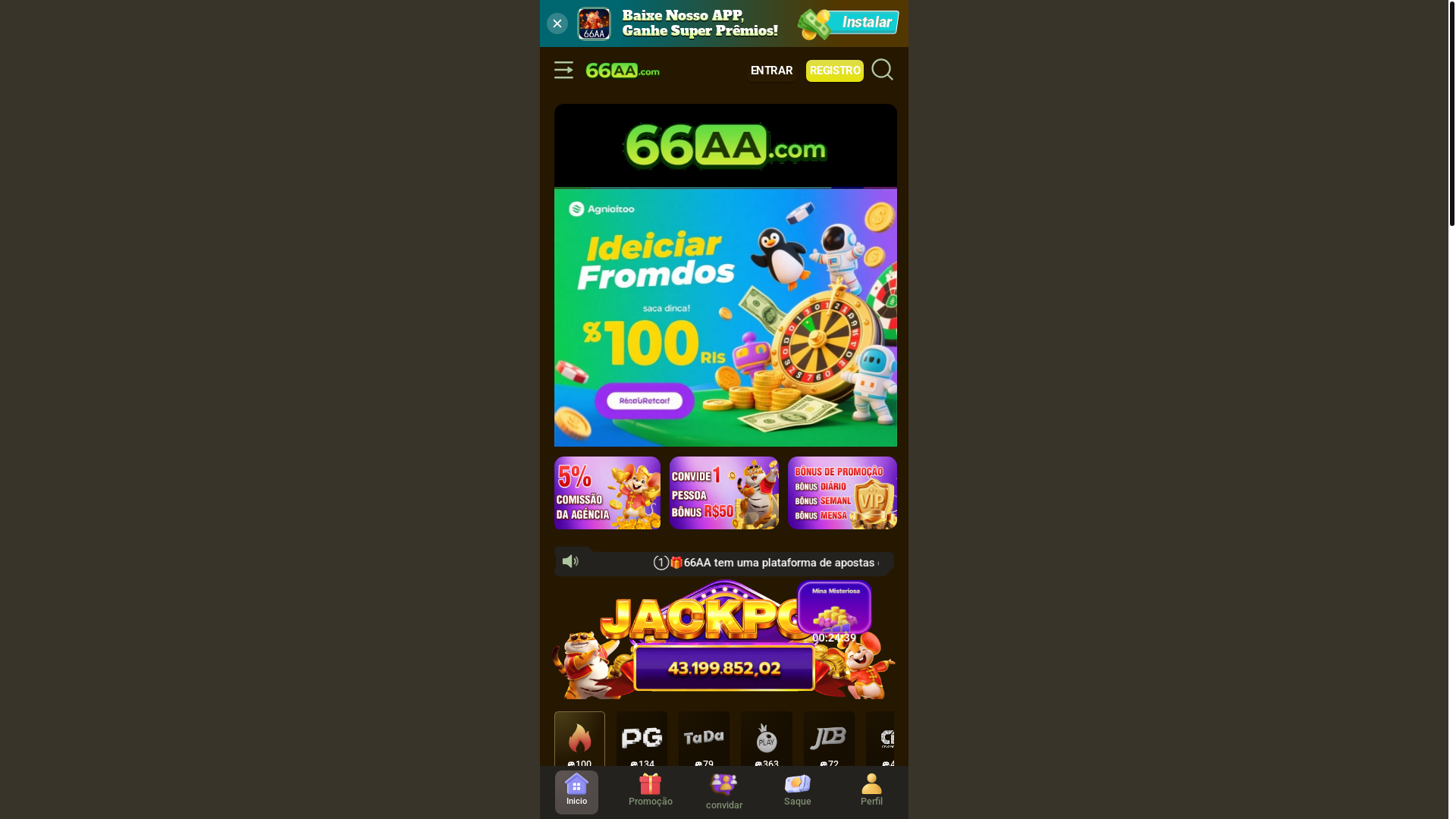 website screenshot of https://66aajogos.com/
