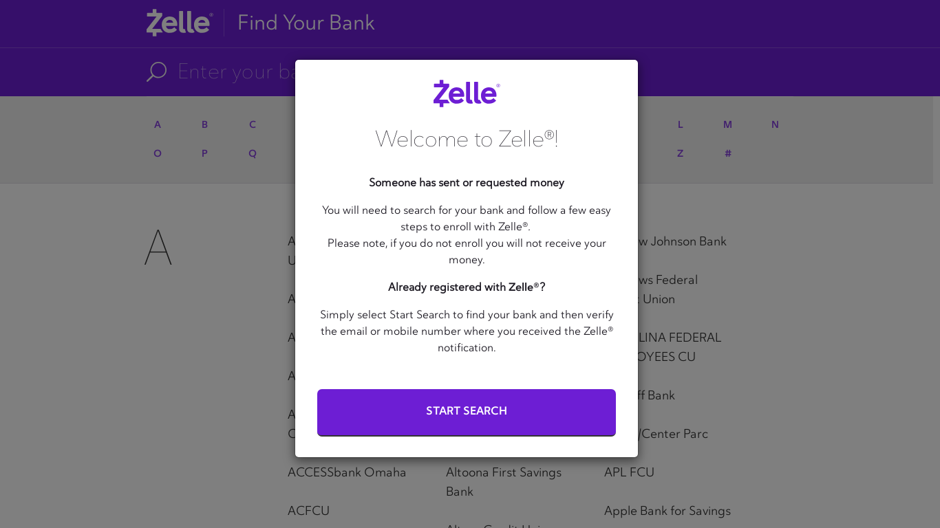 website screenshot of https://enroll.zellepay.com/?encryptedIndex=0&encryptedToken=DDD23FEB784141481477CE639D9D0DFDCCFF2A45640929B154A3CDB90B91F9B923C2E0F37D2946C311975974CC05DE40&encryptedTimeStamp=72AEEFE06687729B253AC471AACD1B105D82D683E8EEC6121706C1A8670D272C2994F4170EC5E07389EED436D52D989F495A27673393D22F7346726B572CFBB3
