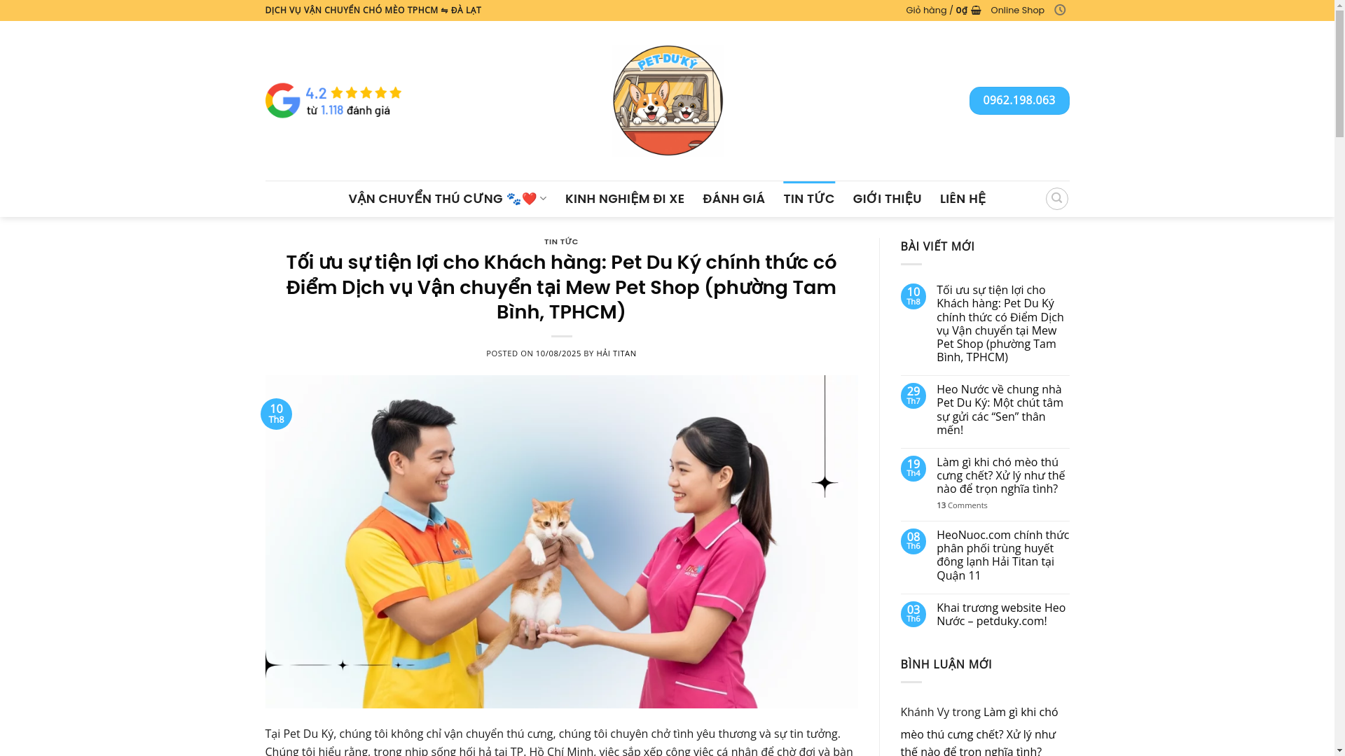 website screenshot of https://petduky.com/diem-dich-vu-van-chuyen-mew-pet-shop-phuong-tam-phu-tphcm/