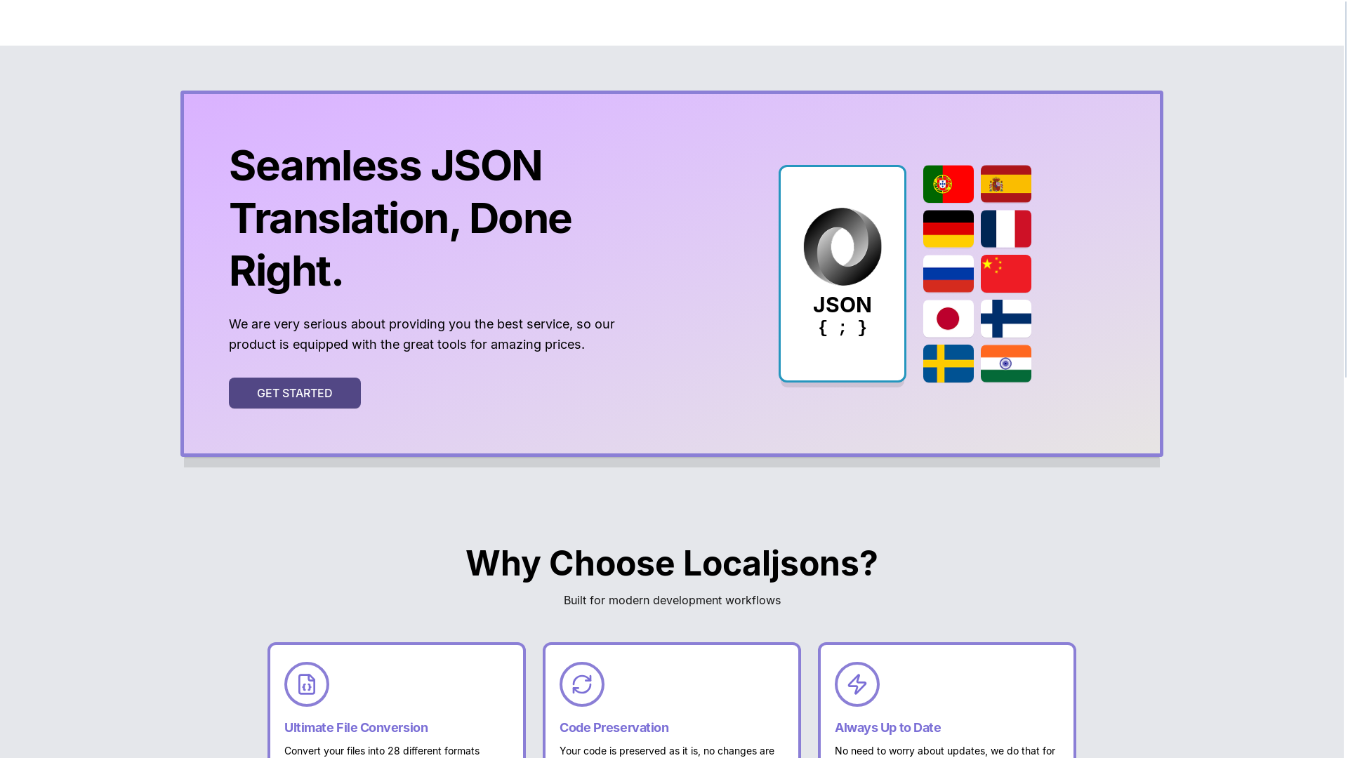 website screenshot of https://localjsons.com/