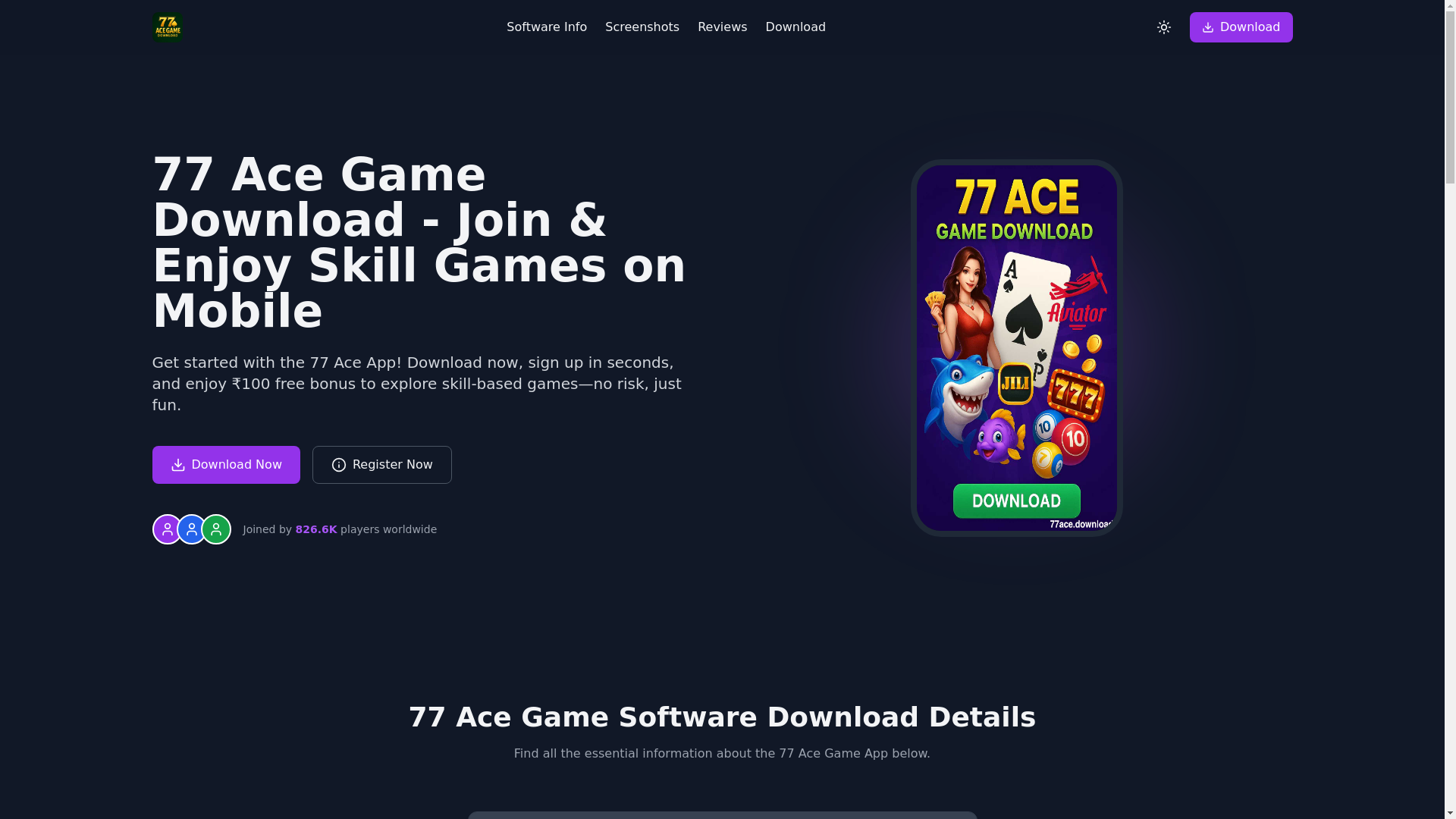 website screenshot of https://77ace.download/