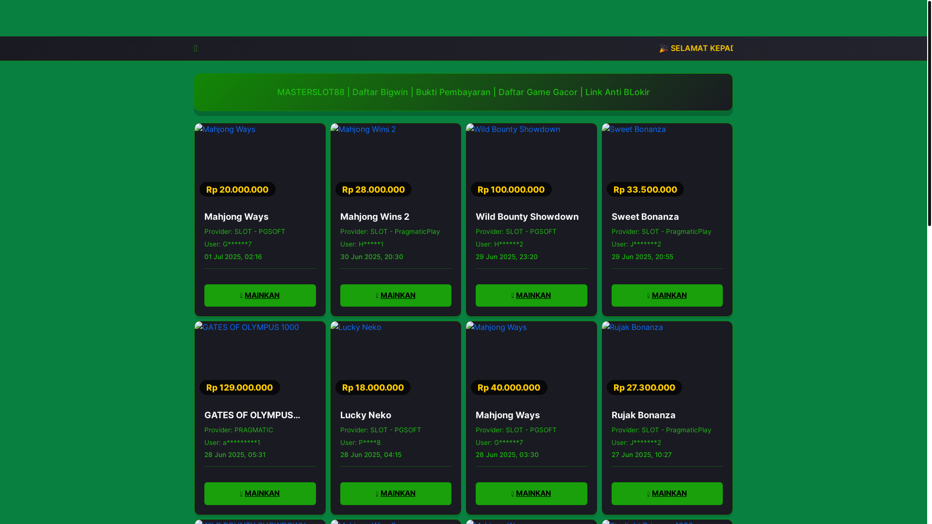 website screenshot of https://masterslot88bigwin4.top/