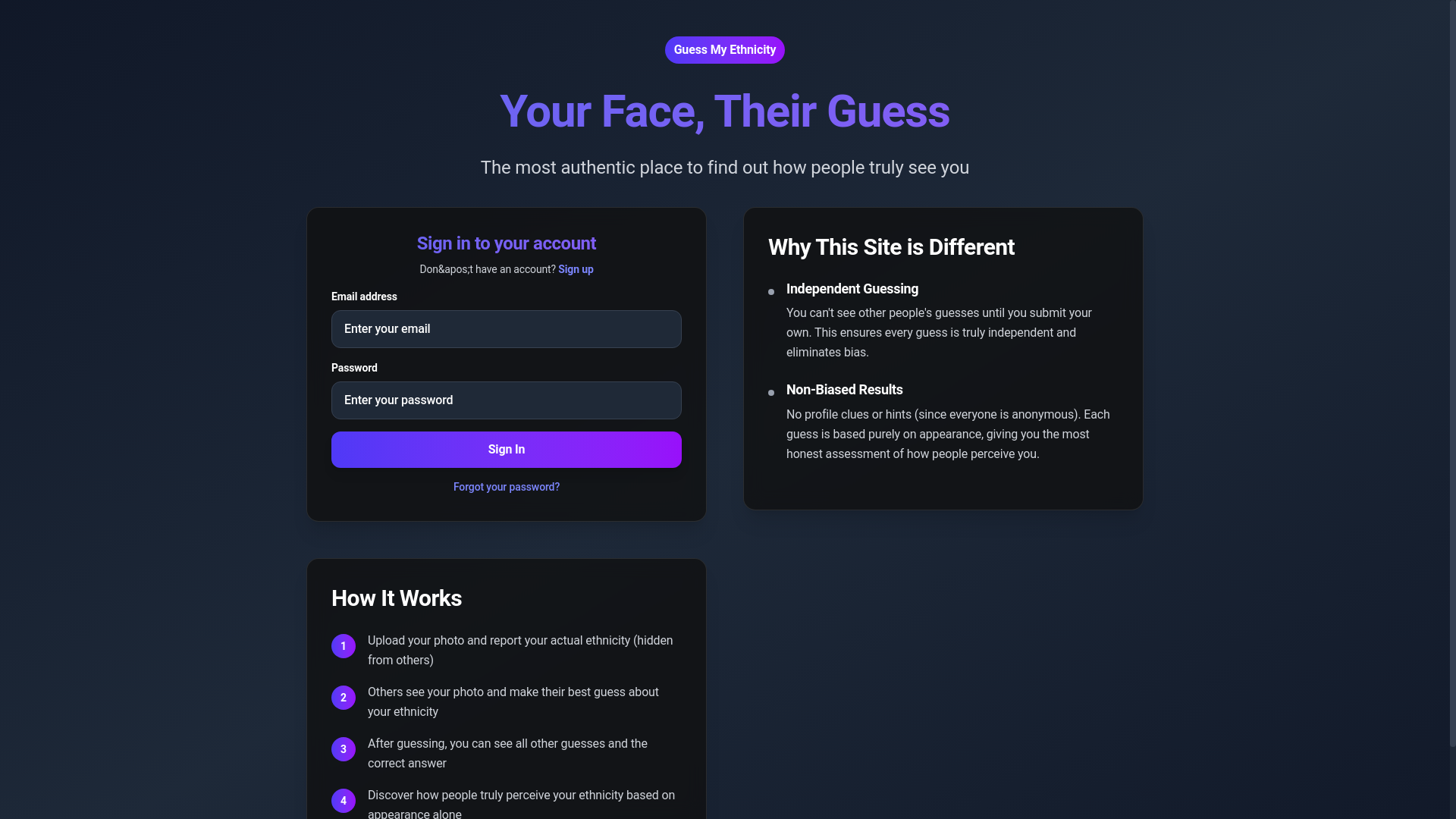 website screenshot of https://guessmyethnicity.com/