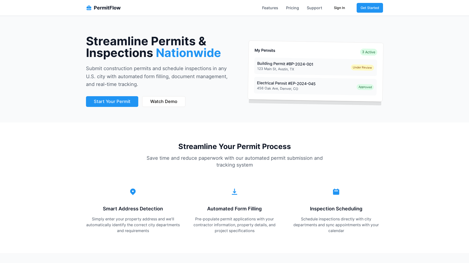 website screenshot of https://nationwidepermitflow.com/