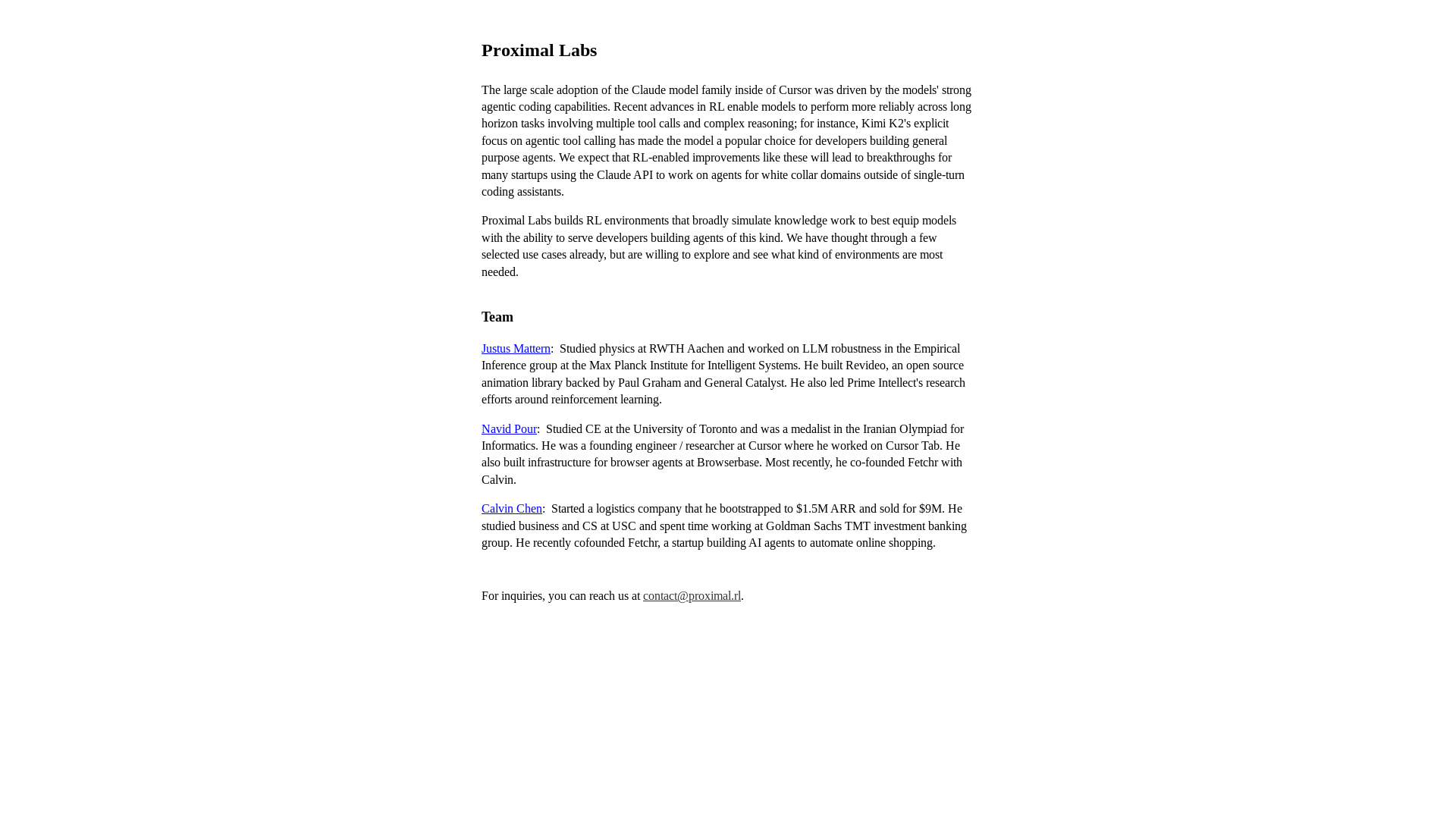 website screenshot of https://proximal-labs.dev/