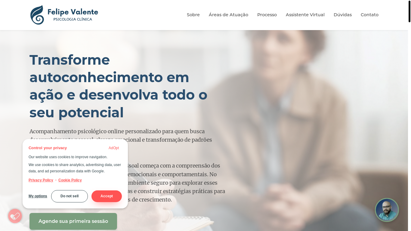 website screenshot of https://valentepsicologia.com.br/