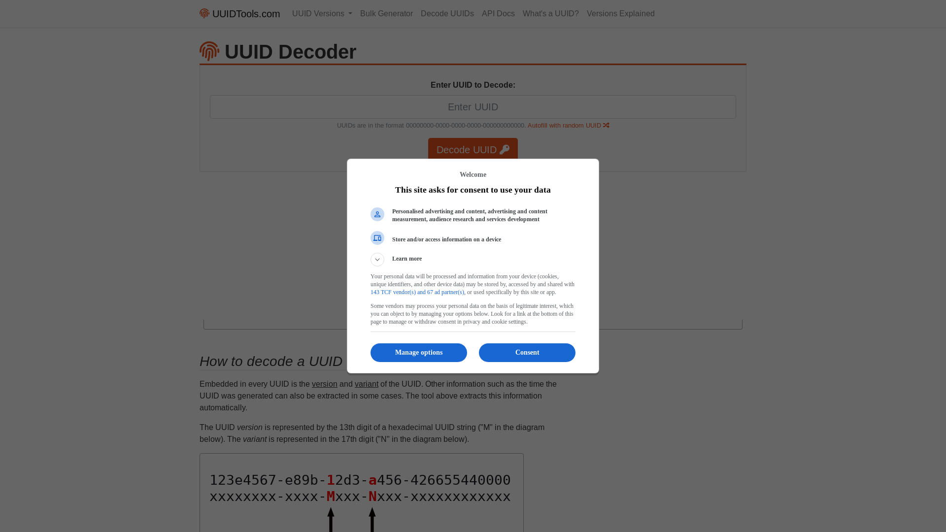 website screenshot of https://www.uuidtools.com/decode