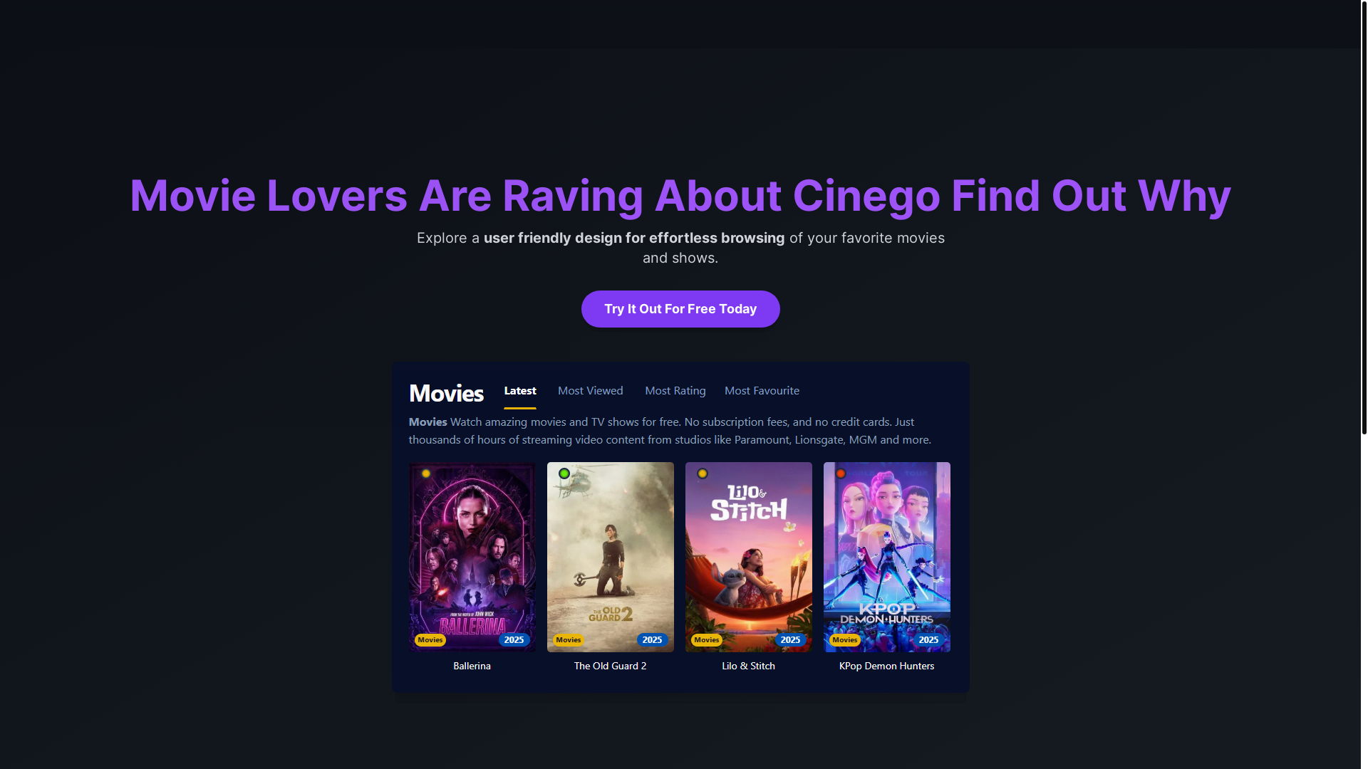 website screenshot of https://cinego-q7ds.pages.dev/