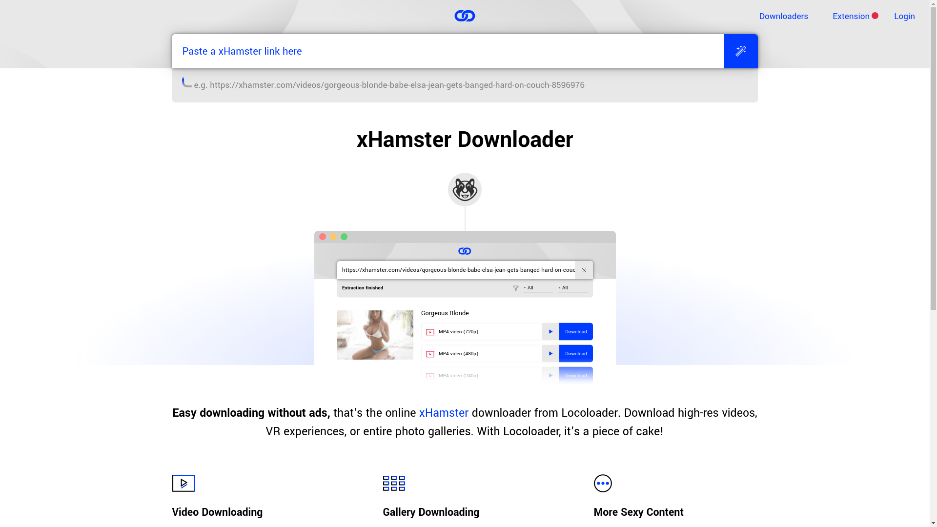 website screenshot of https://www.locoloader.com/xhamster-downloader/