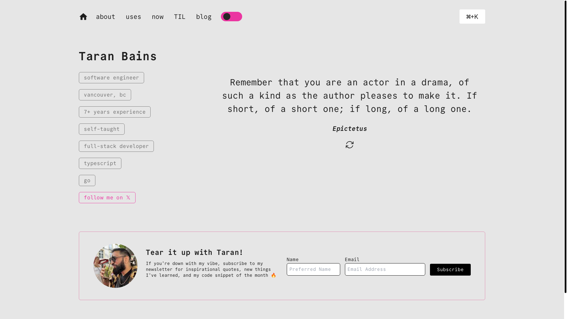 website screenshot of https://taranbains.ca/