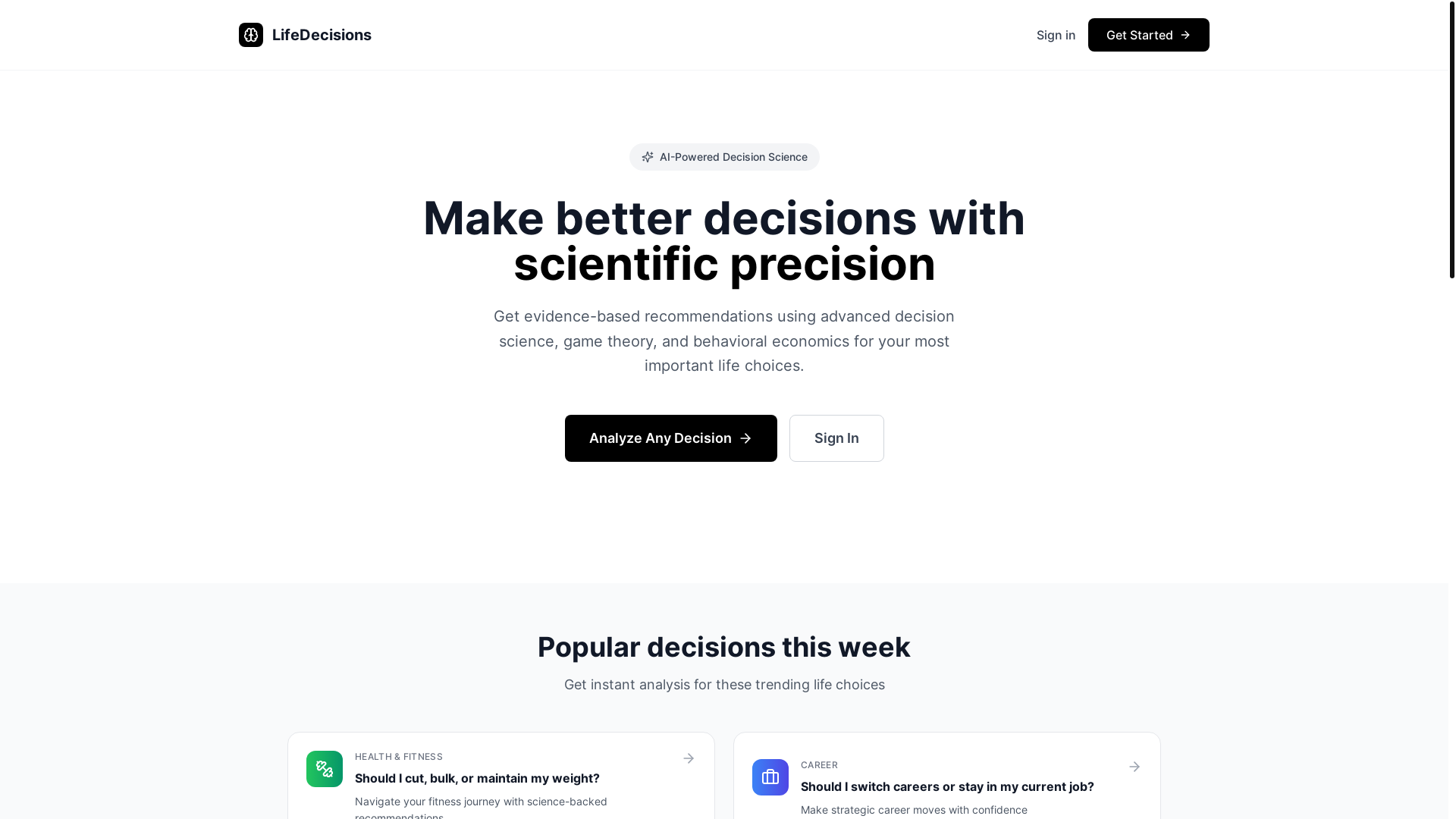 website screenshot of https://makemydecisions.xyz/
