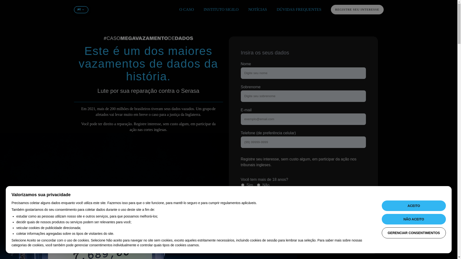 website screenshot of https://casomegavazamento.com.br/