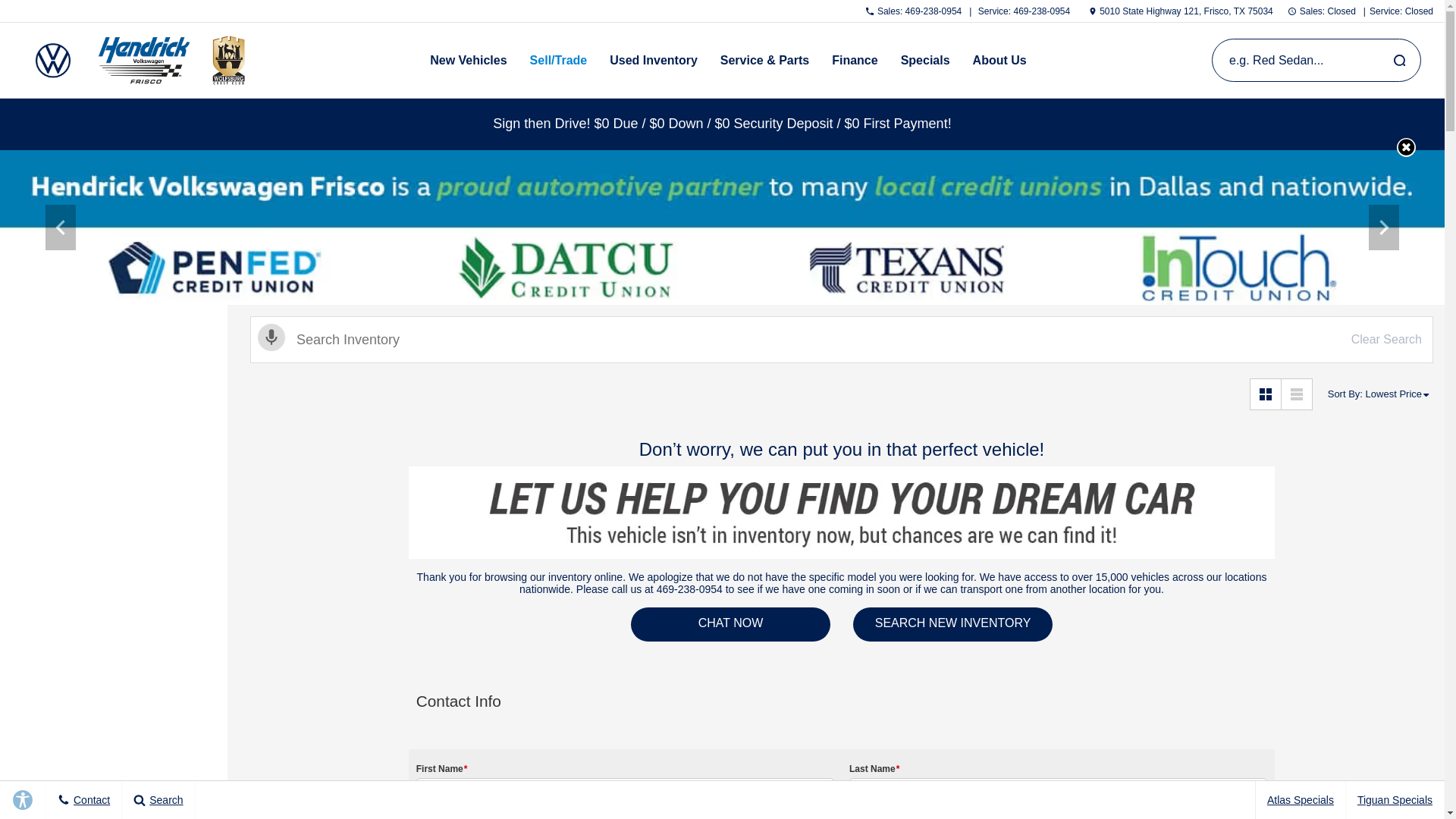 website screenshot of https://www.hendrickvwfrisco.com/inventory/new-2025-volkswagen-taos-s-fwd-suv-3vv5c7b20sm083855/