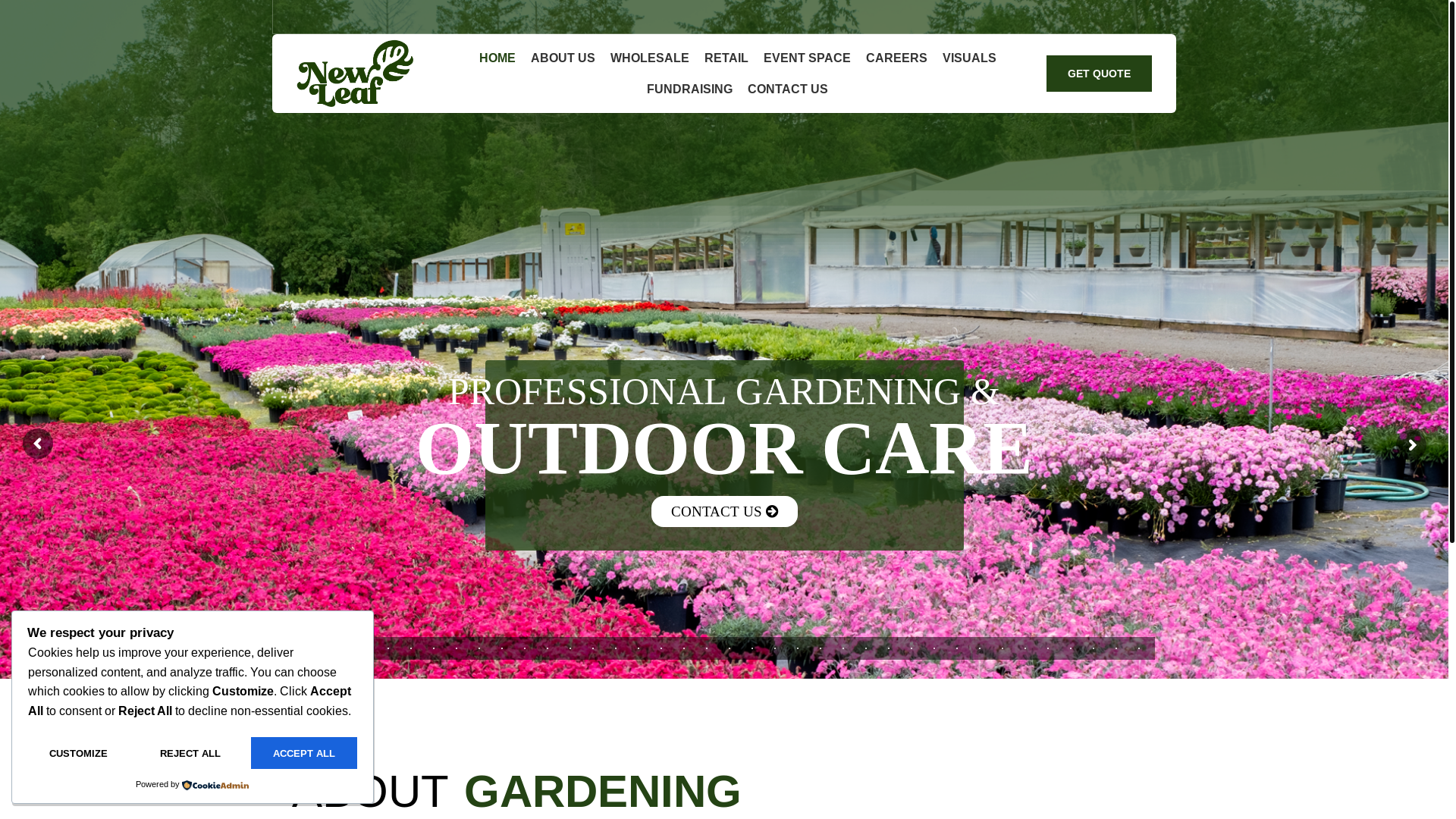 website screenshot of https://newleaf-greenhouse.com/