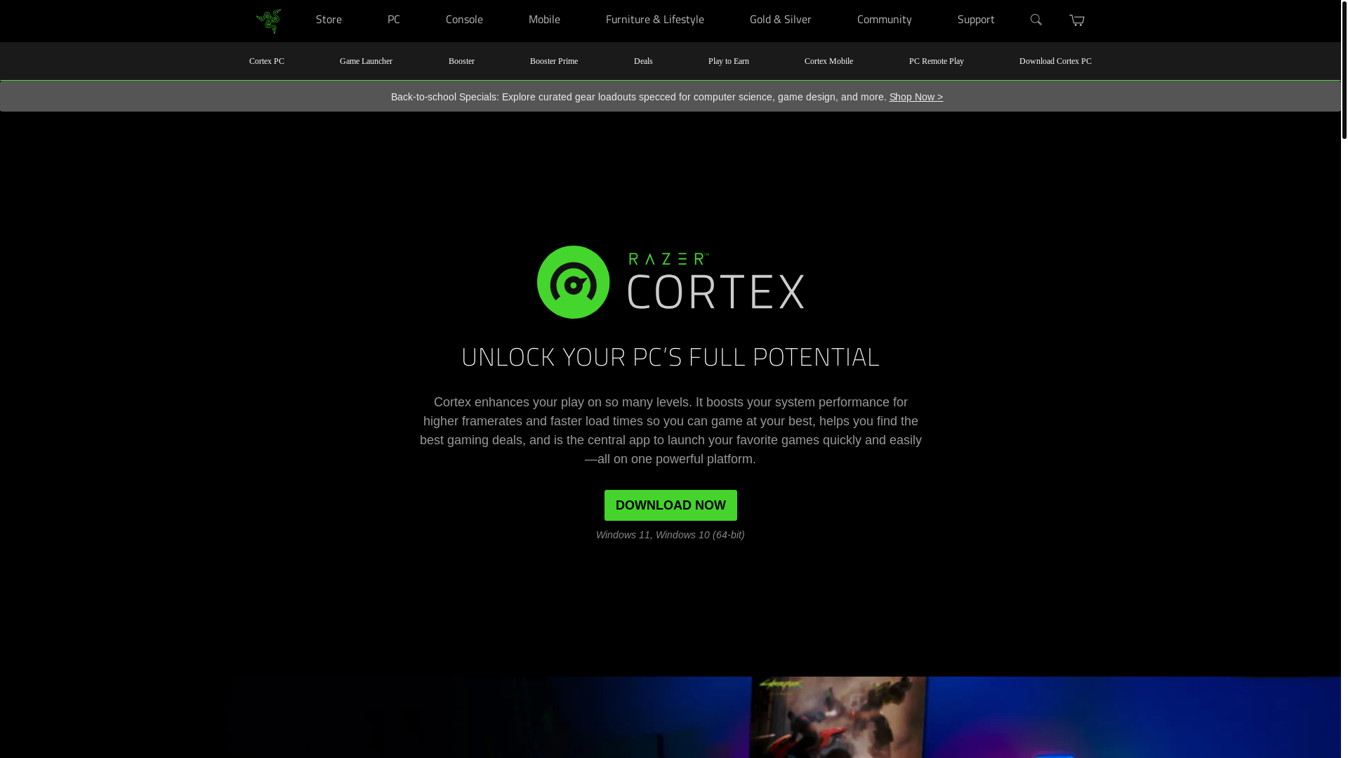 website screenshot of https://www.razer.com/cortex/