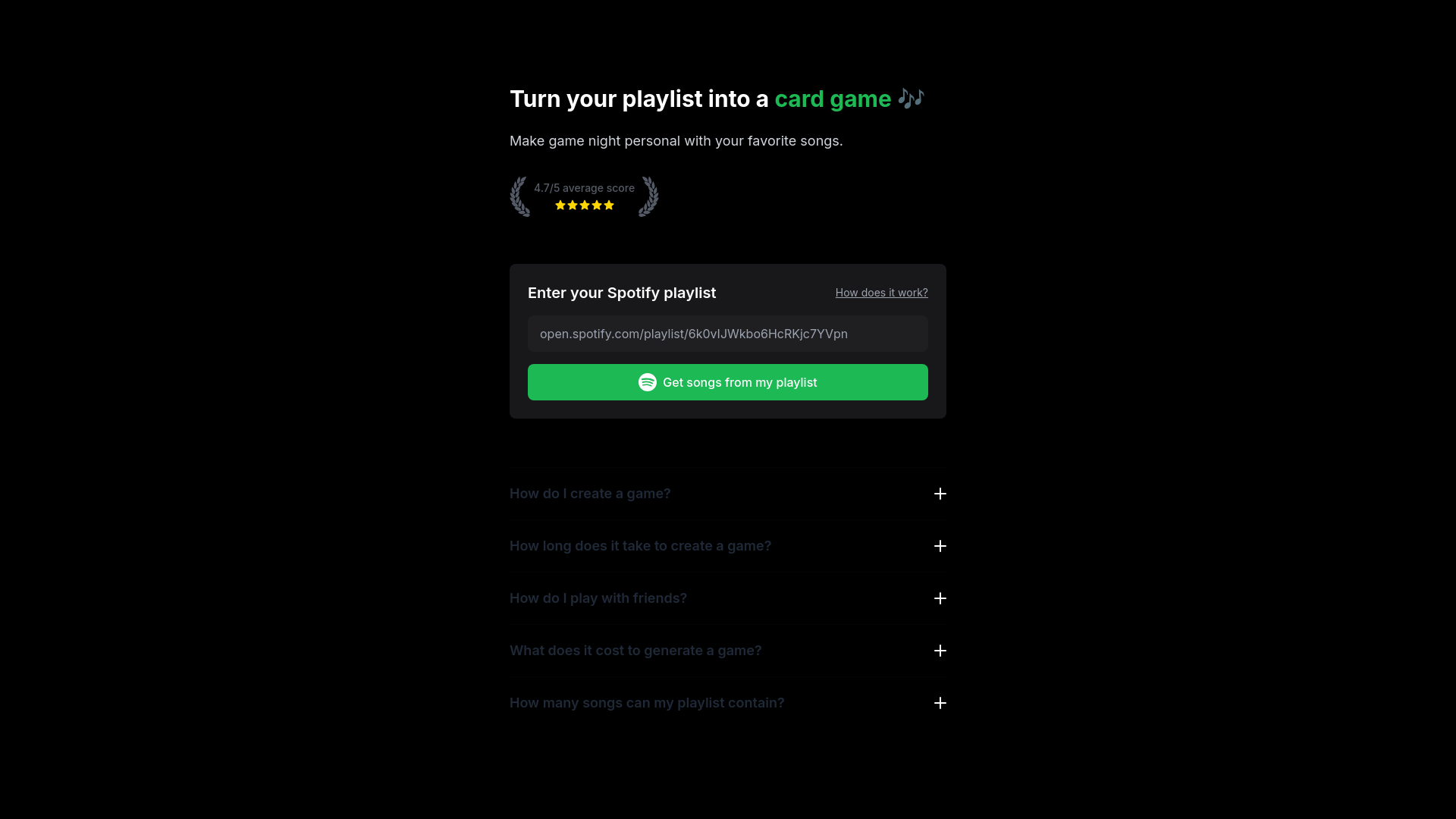 website screenshot of https://guessmysongs.com/