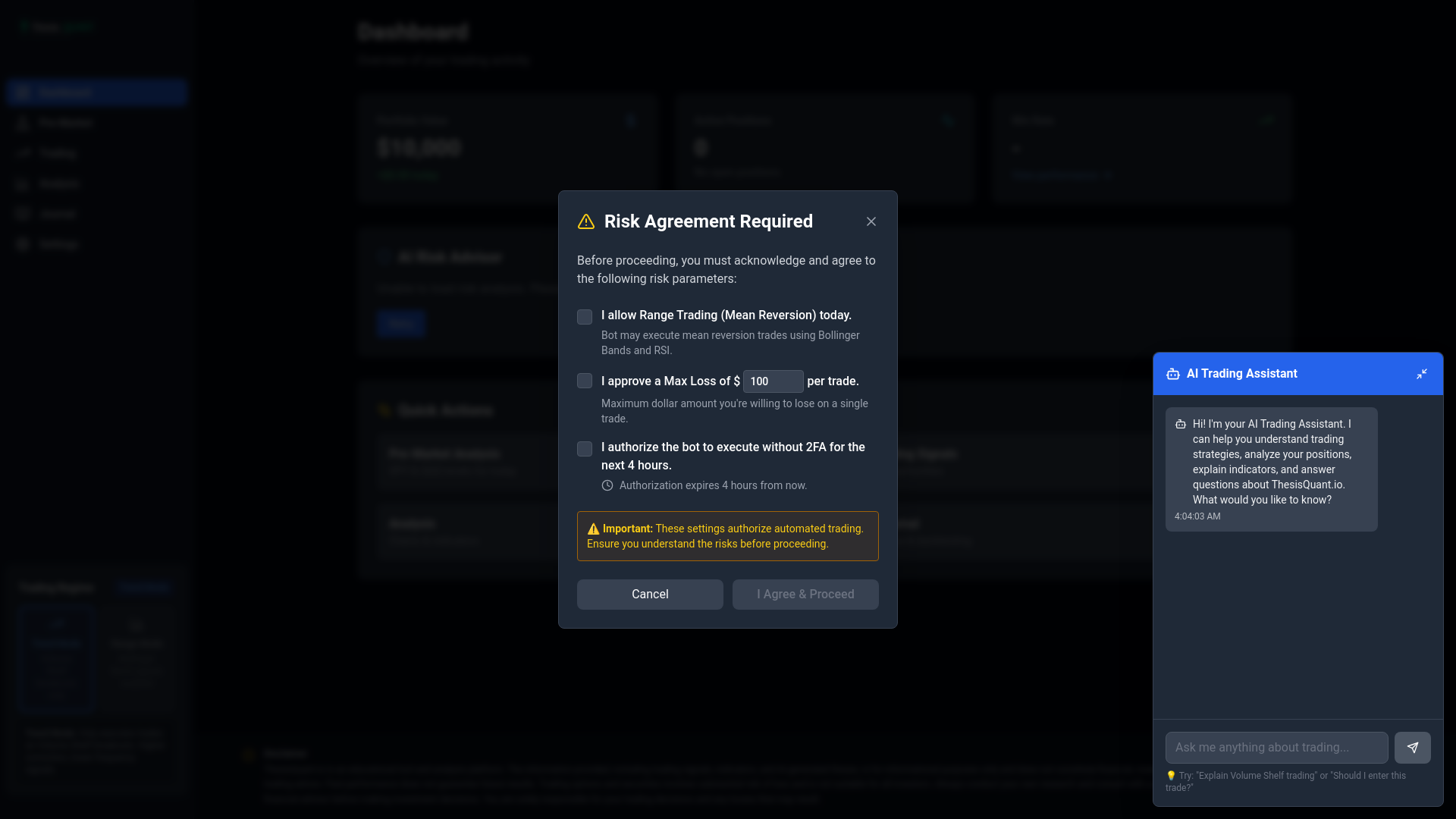 website screenshot of https://thesisquant.io/