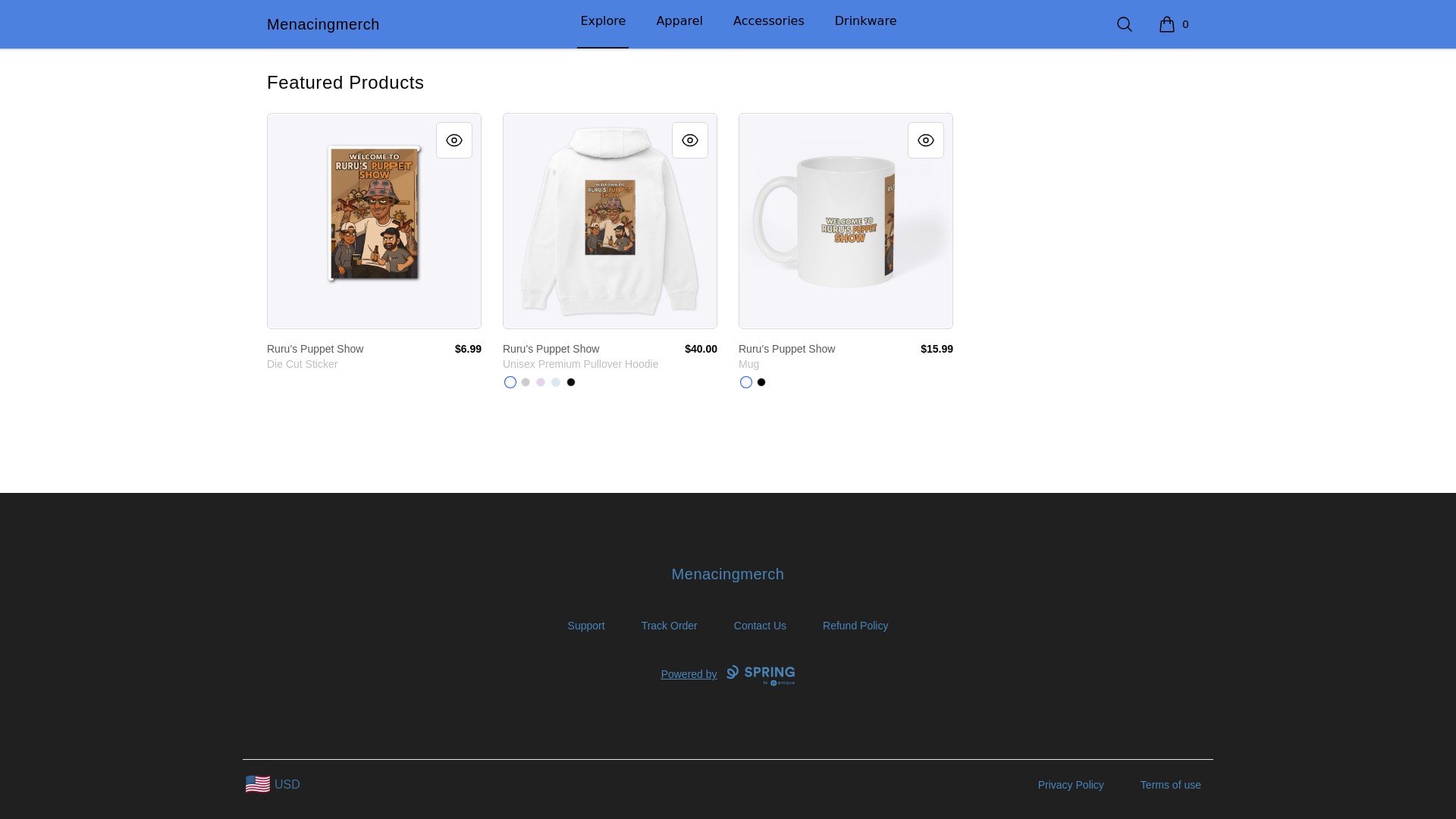 website screenshot of https://menacingmerch.art/