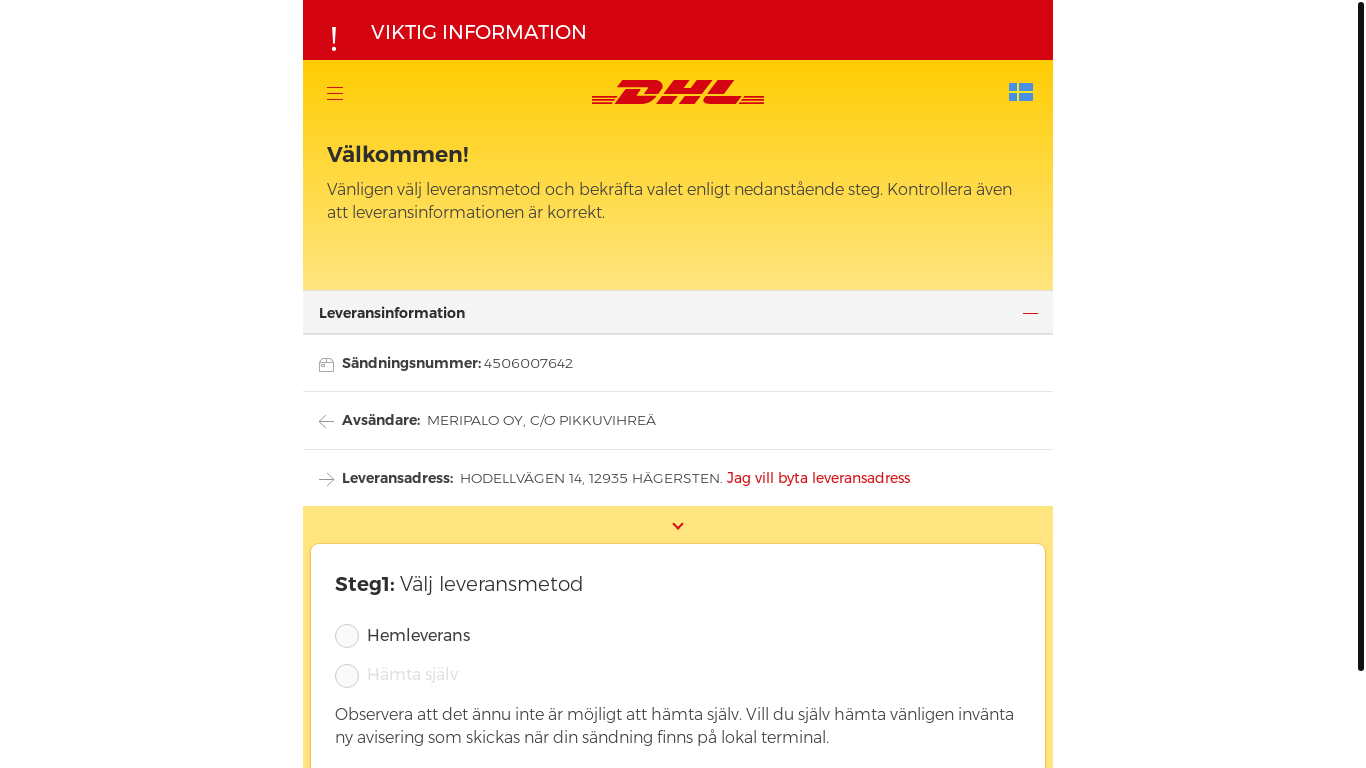 website screenshot of https://dhlfreightse.dhl.com/lev?s=4506007642&c=5664
