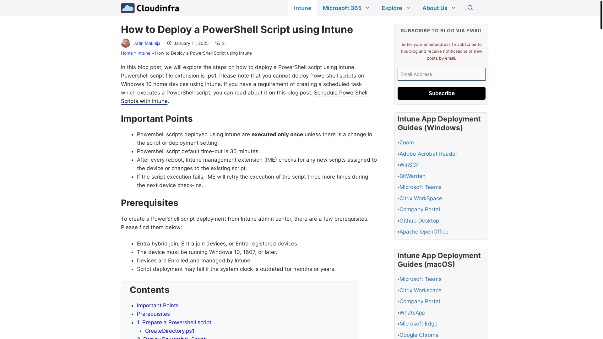 website screenshot of https://cloudinfra.net/how-to-deploy-a-powershell-script-using-intune/