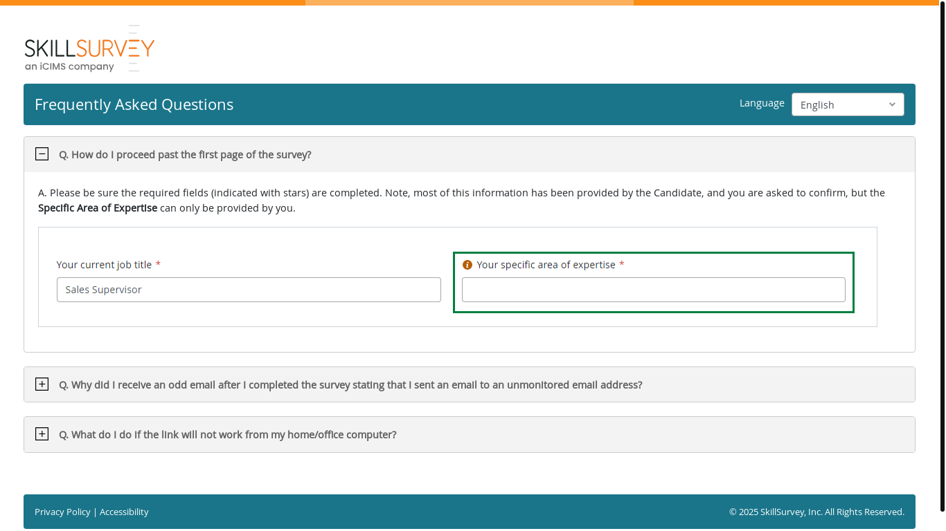 website screenshot of https://app.skillsurvey.com/Reference/Reference/FAQ?referenceId=VC7aZ7gIhdqpom48q3nY6A%3D%3D