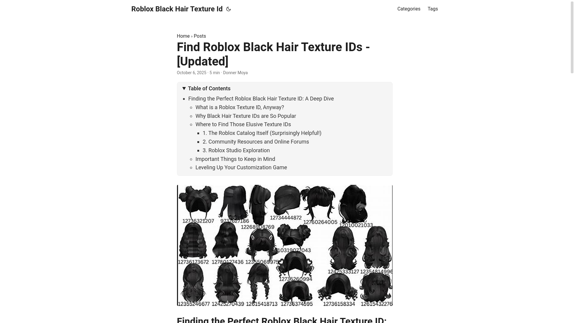 website screenshot of https://roblox-black-hair-texture-id.pages.dev/