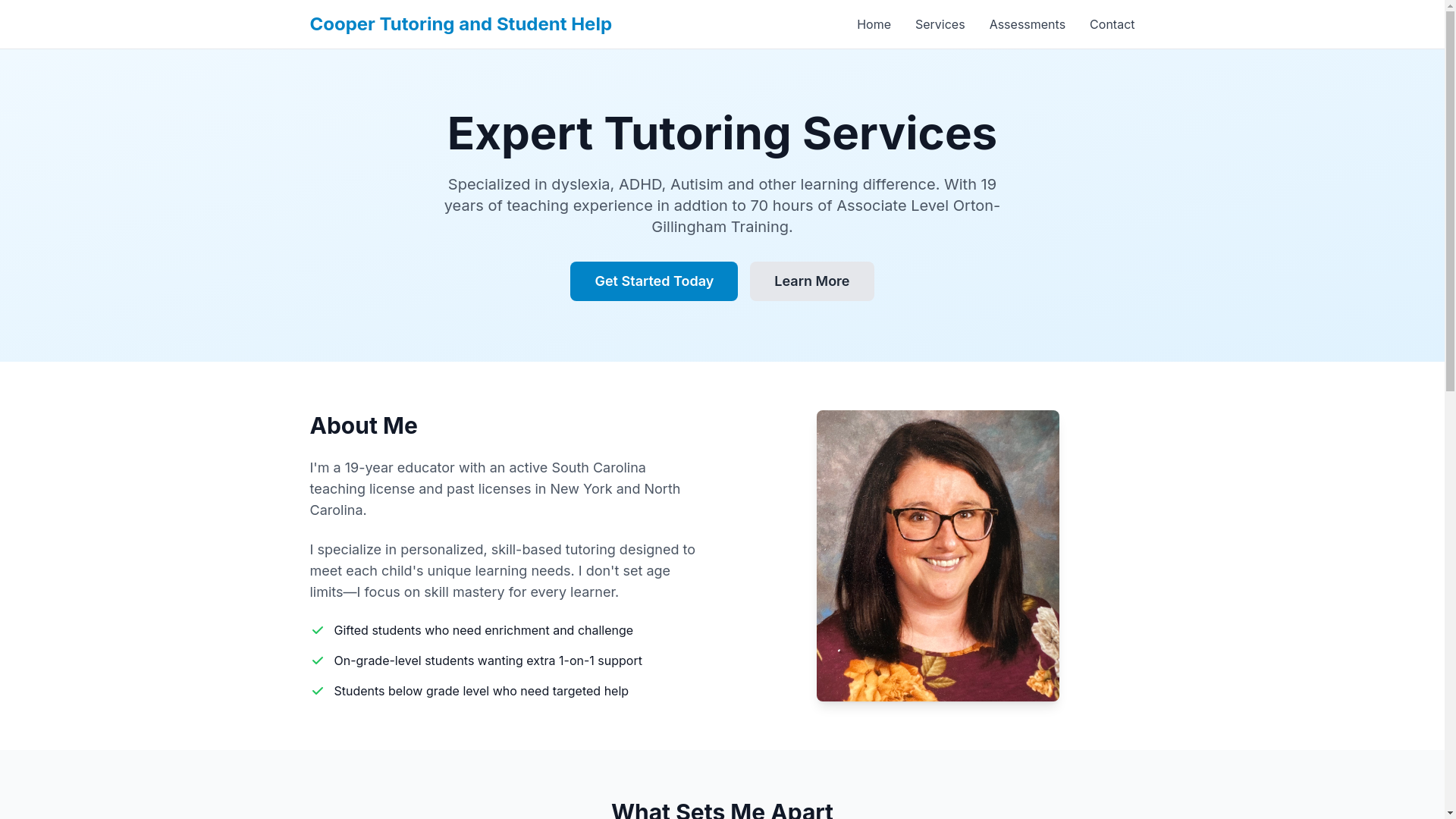 website screenshot of https://cooper-tutoring-website.pages.dev/