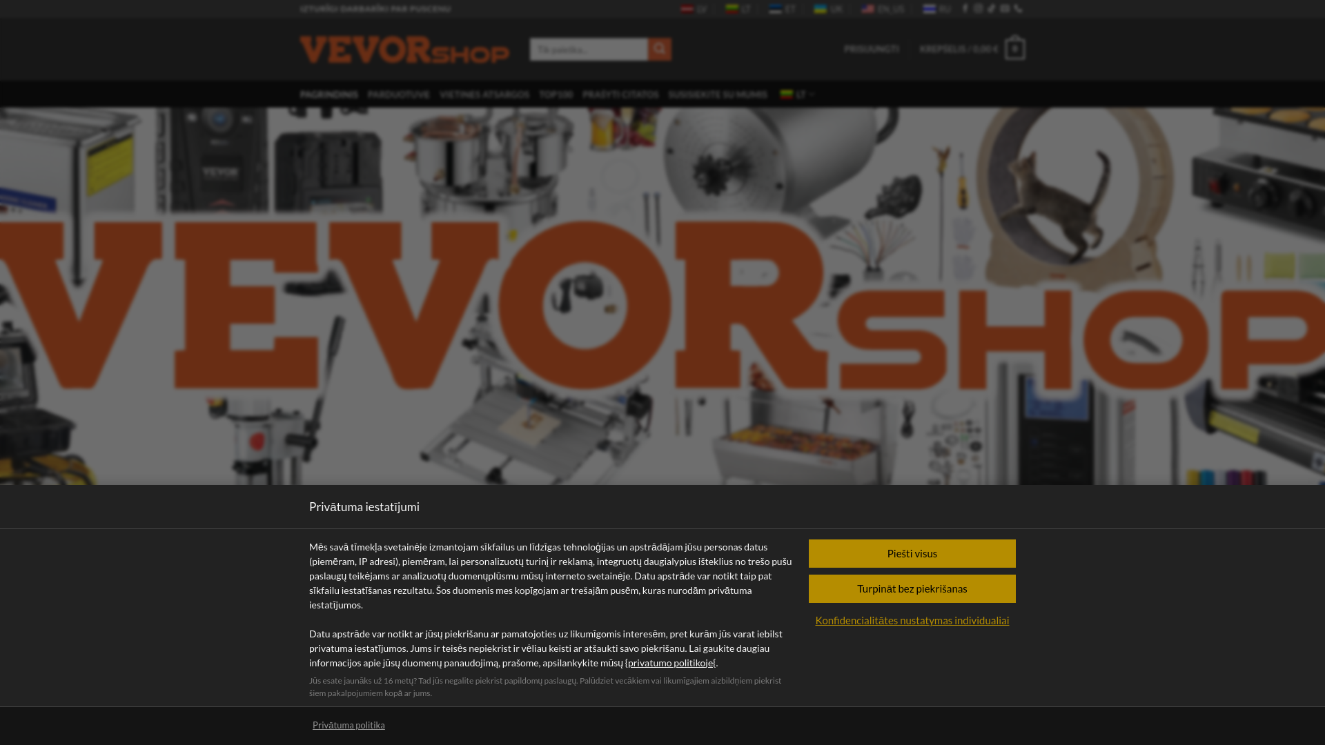 website screenshot of https://vevorshop.lt/
