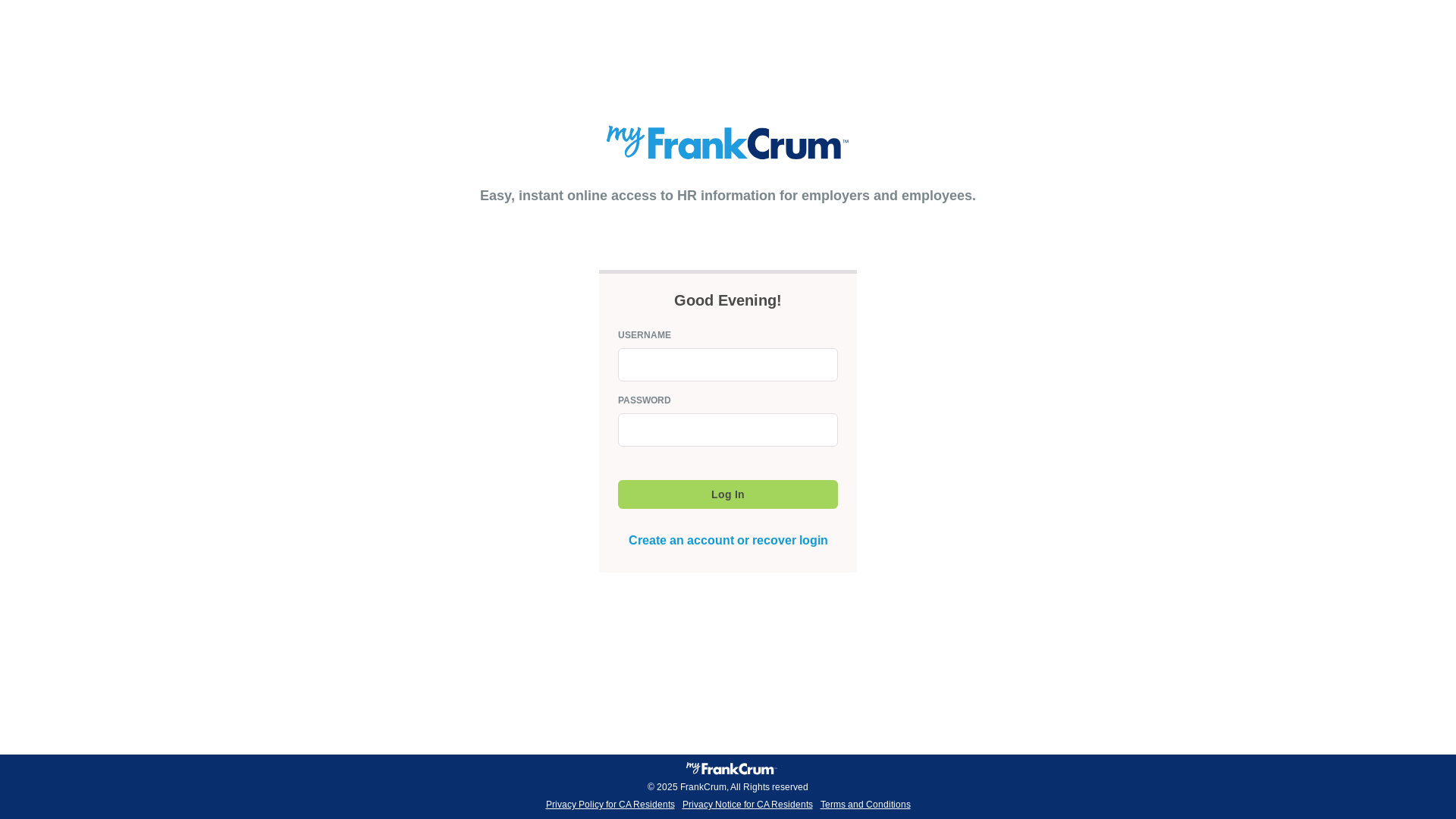 website screenshot of https://mfc.frankcrum.com/login