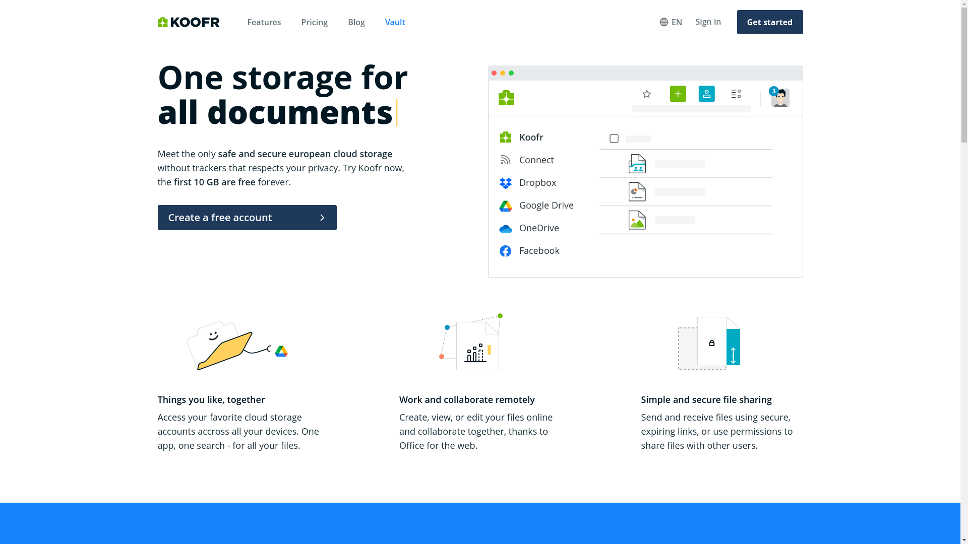 website screenshot of https://koofr.net