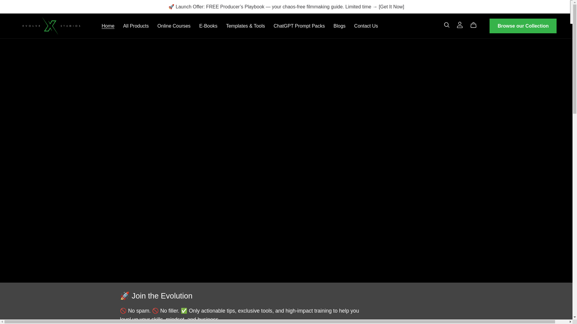 website screenshot of https://evolve-x-studios.com/