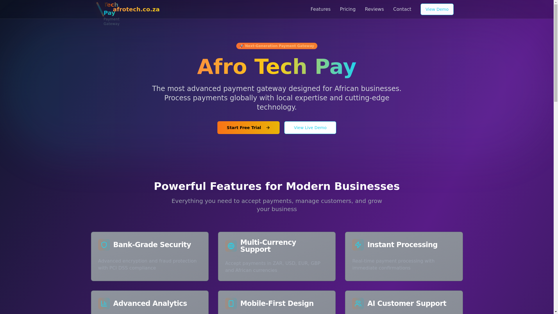 website screenshot of https://afrotechpay.co.za/
