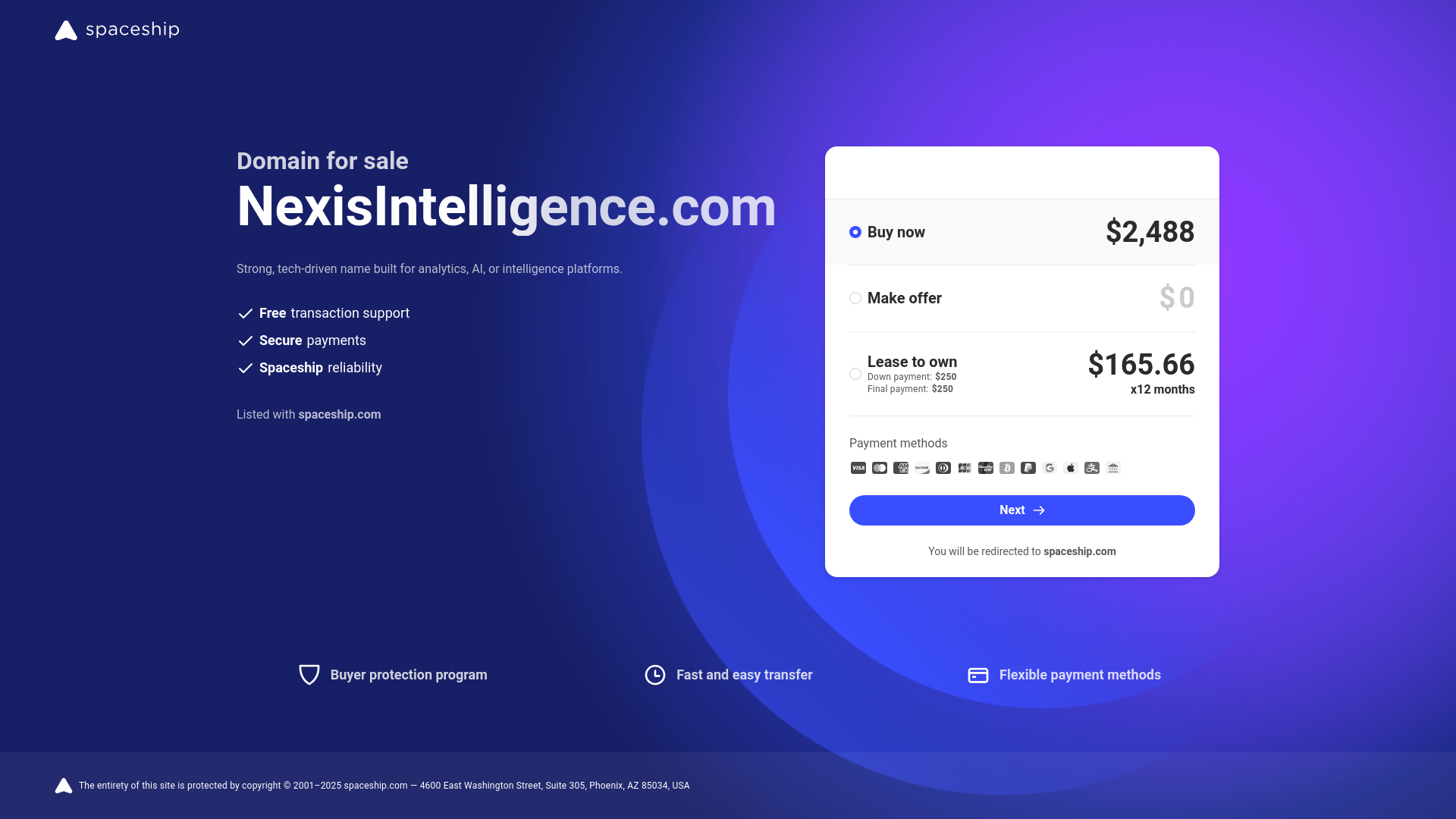 website screenshot of https://nexisintelligence.com/