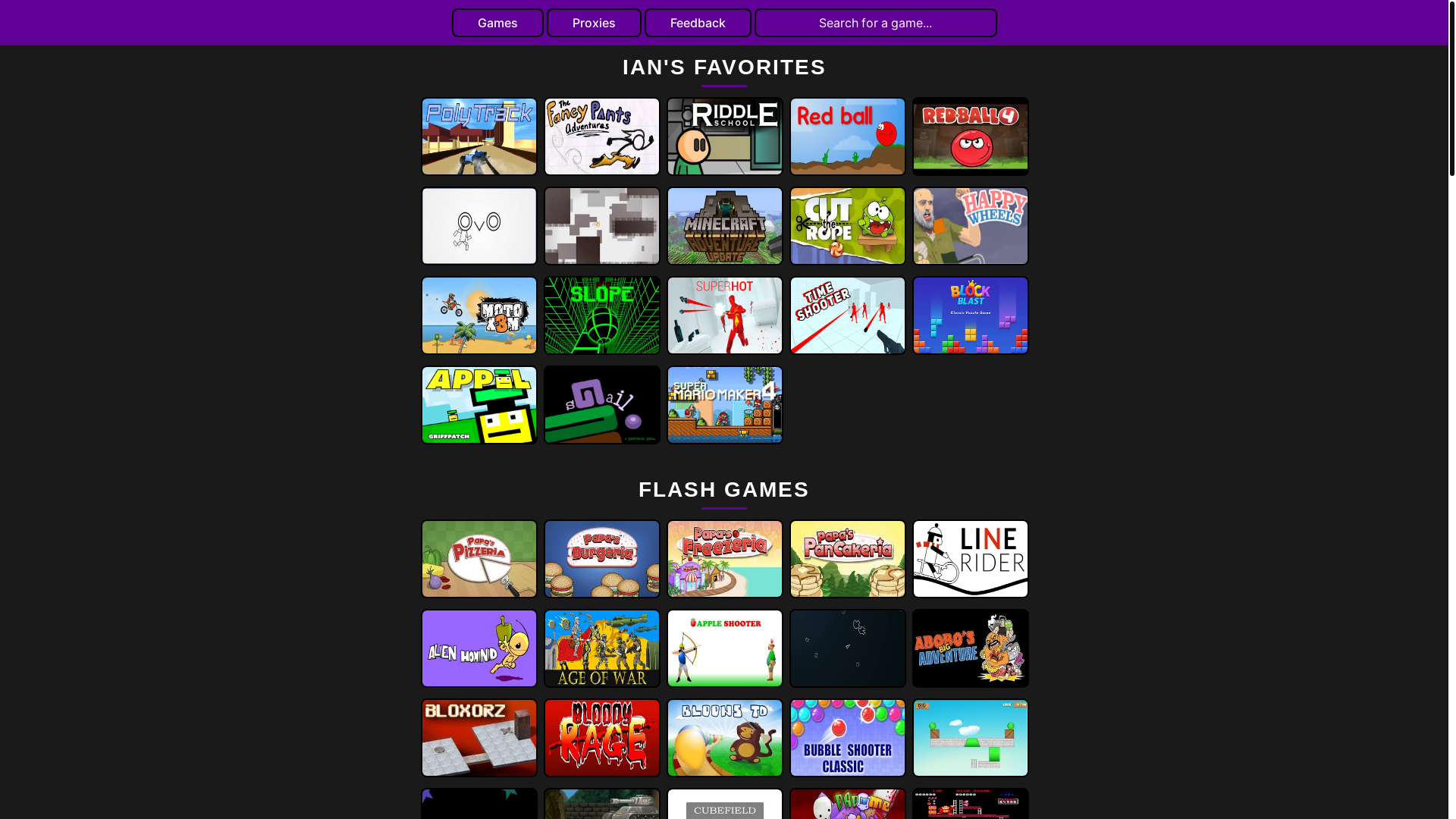 website screenshot of https://iansgames.org/