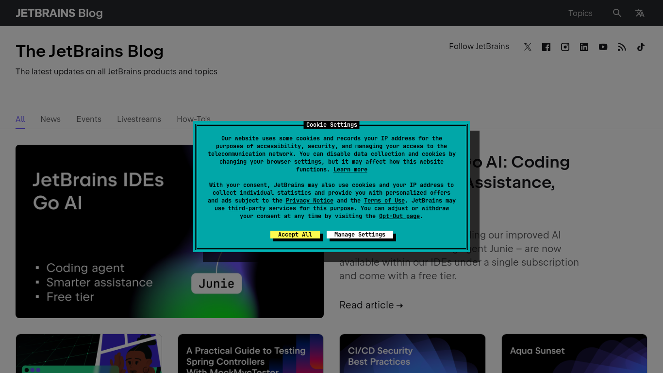 website screenshot of https://blog.jetbrains.com/