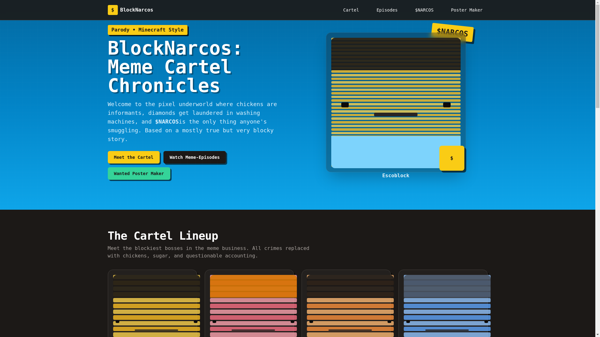 website screenshot of https://blocknarcos.cash/