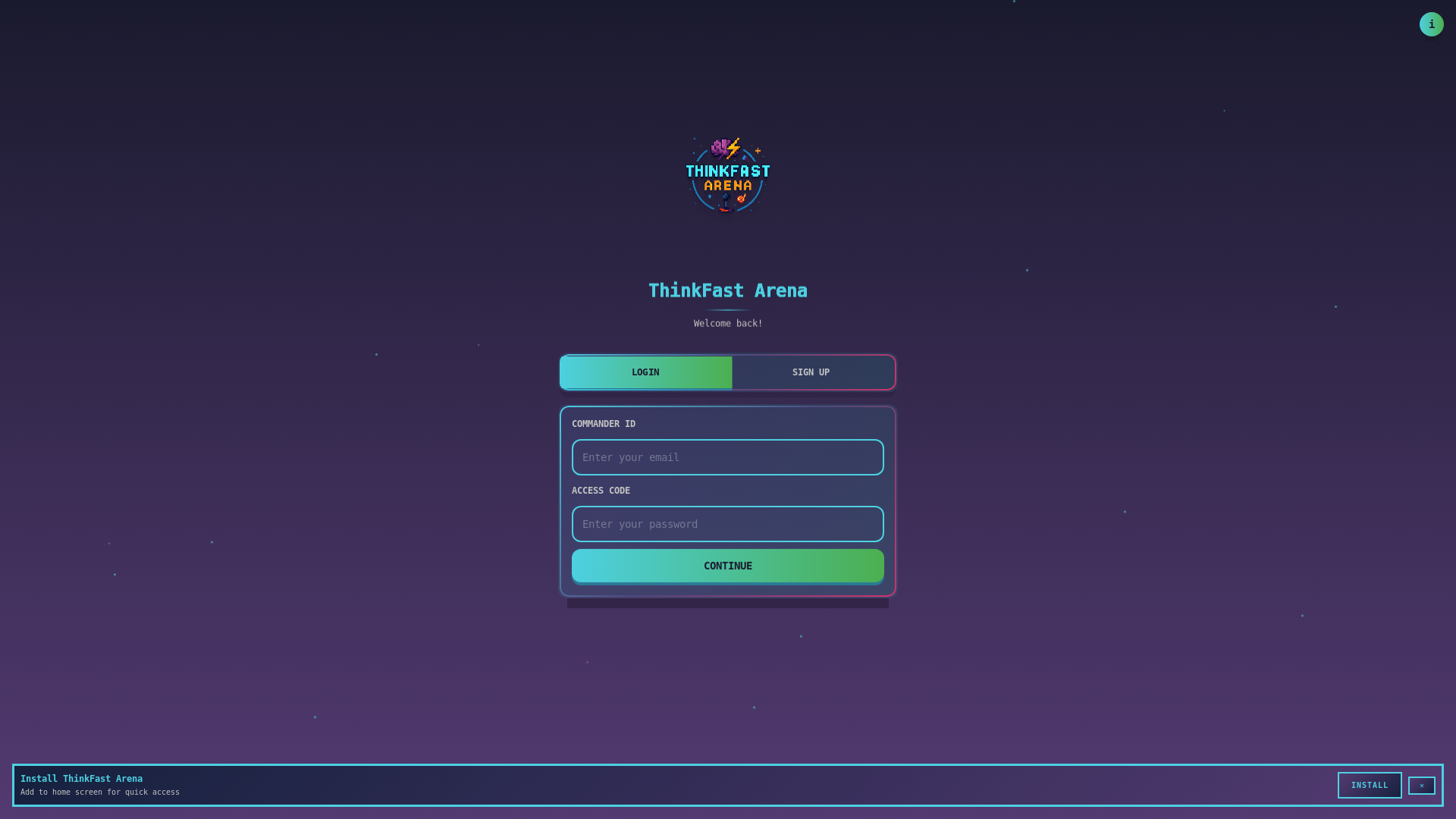 website screenshot of https://thinkfast-arena.com/