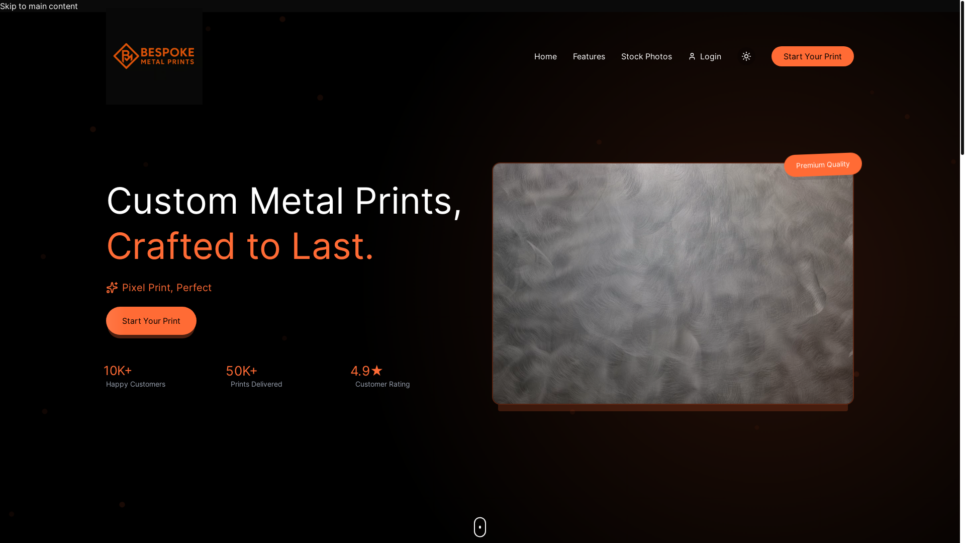website screenshot of https://bespokemetalprints.com/