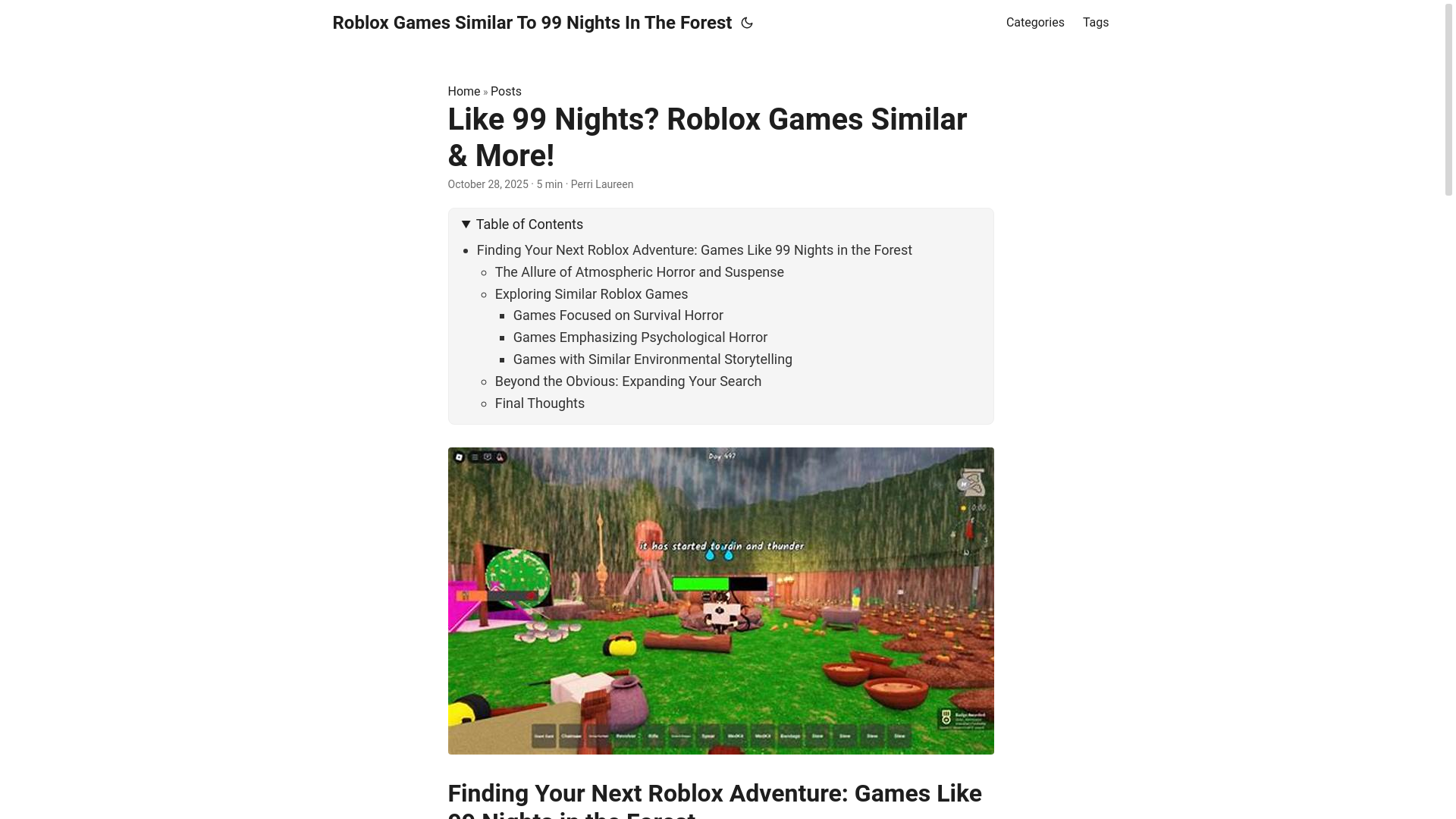 website screenshot of https://roblox-games-similar-to-99-nights-in-the-forest.pages.dev/