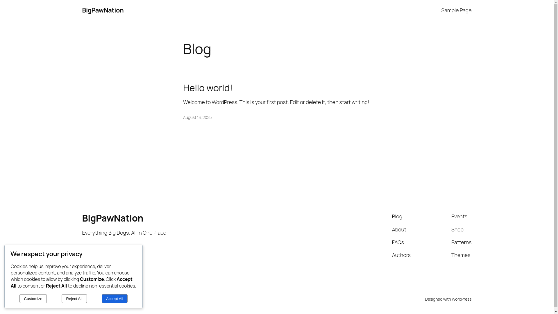 website screenshot of https://bigpawnation.com/