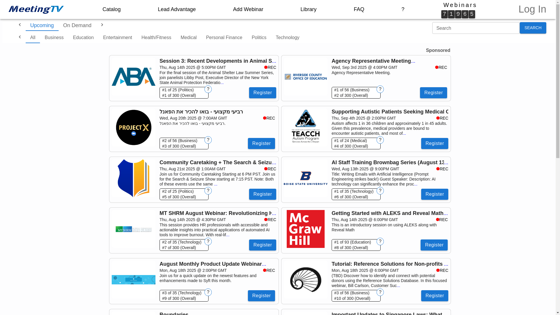 website screenshot of https://meetingtv.us/catalog