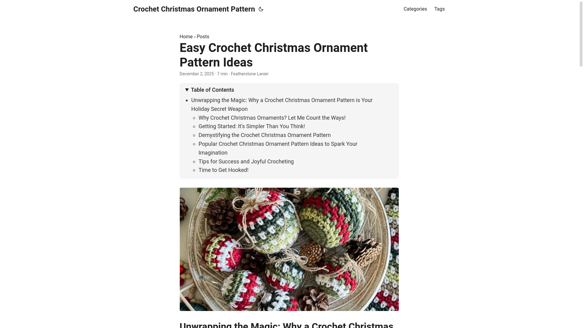 website screenshot of https://crochetchristmasornamentpattern.pages.dev/